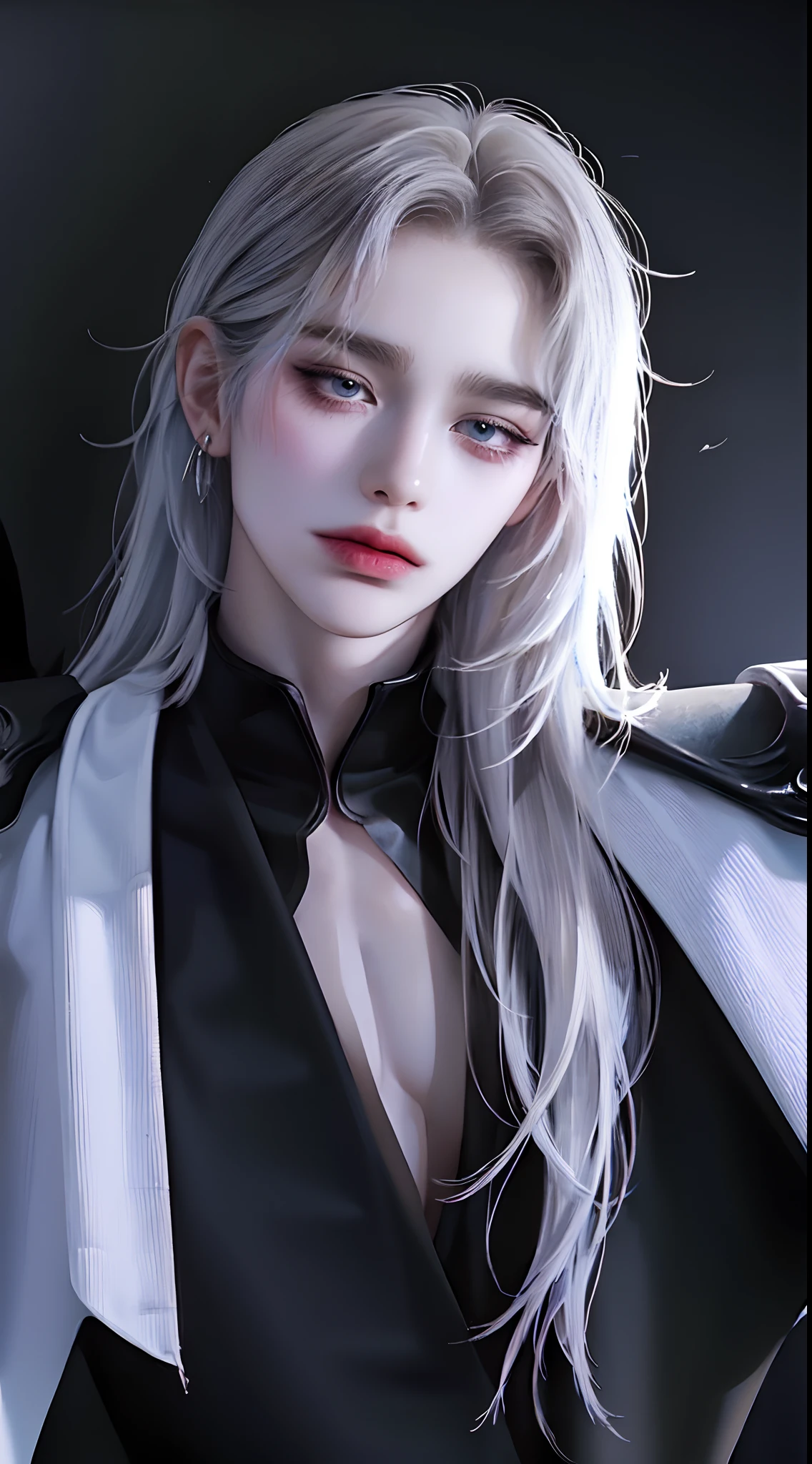 ((4K works))、masterpiece、(top-quality)、((high-level image quality))、((one beautiful women))、Slim body、((Black Y Shirt Fashion))、(Detailed beautiful eyes)、Fantastic city background、((Face similar to Chaewon in Ruseraphim))、((semi long hair))、((bright silver hair))、((Smaller face))、((Neutral face))、((Light blue eyes))、((Korean Women))、((18year old))、((Wild Lady))、((Glaring at him with a savage look))、((Korean makeup with black eyeshadow))、((elongated and sharp eyes))、((Shot alone))、((Fallen Angel))、((Fallen Angel Woman))、Photos of fallen angels、Villain、((amazing photo))、Photographed so that the whole body can be seen、horor、((There is a crow on the right shoulder))、Dark Proof、((Shot diagonally from the side))