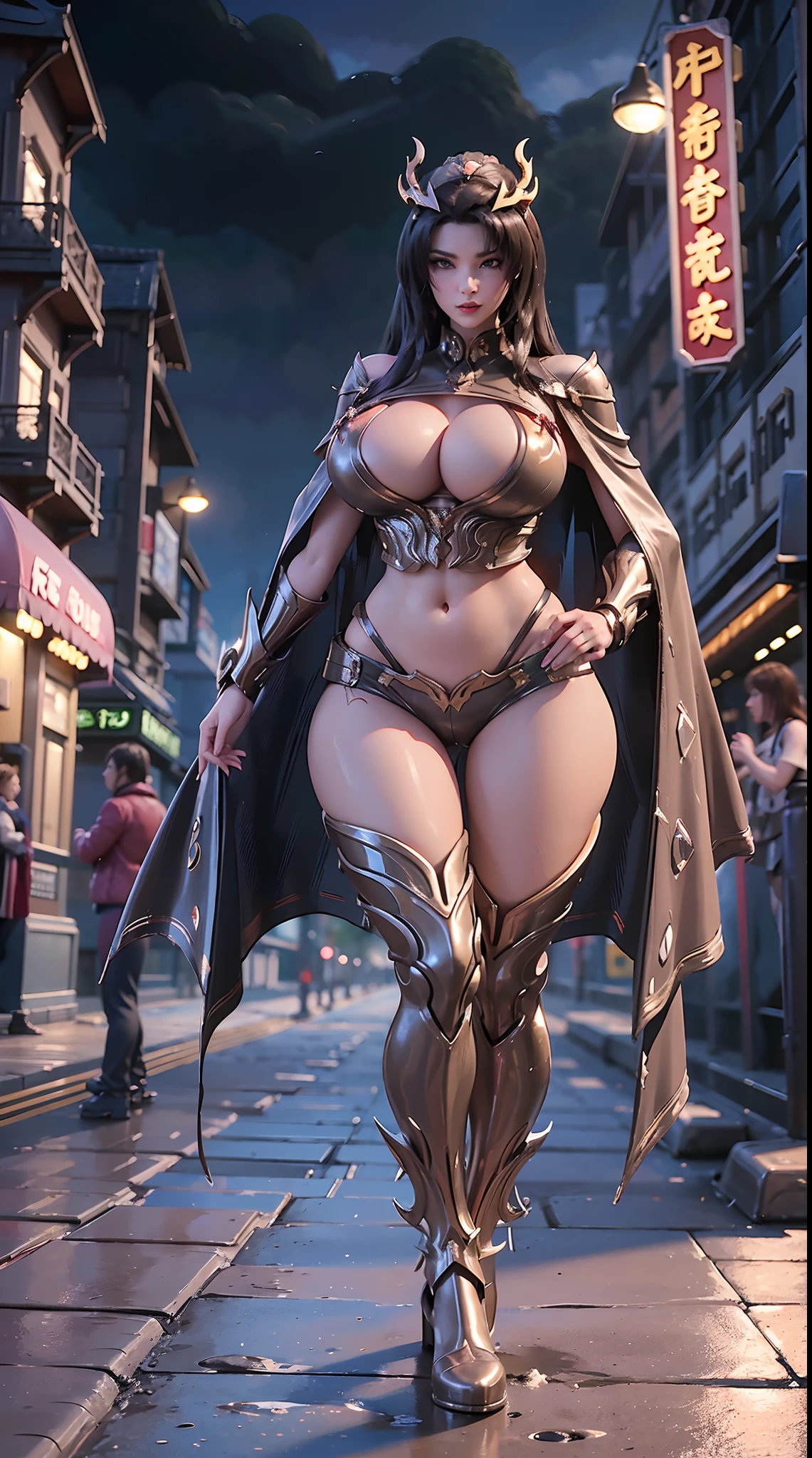 1GIRL, SOLO, COQUETTE, (dragon queen helm), (WET HUGE FAKE BOOBS:1.3), (STREET CITY BACKGROUND), (FUTURISTIC DRAGON MECHA CROP TOP, ROYAL CAPE, CLEAVAGE:1.2), (SKINTIGHT YOGA HOTPANTS, HIGH HEELS:1.2), (PERFECT BODY, FULL BODY VIEW:1.5), (LOOKING AT VIEWER), (WALKING DOWN:1.2), MUSCLE ABS:1.3, ULTRA HIGHT DEFINITION, 8K, 1080P.