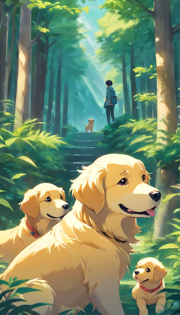 Golden Retriever and 5 puppies, drawing, 児童書