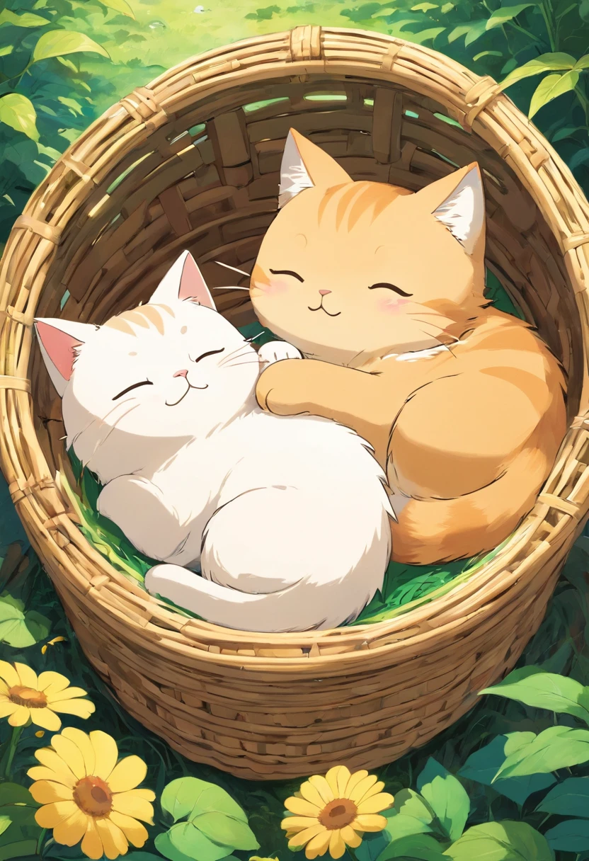 Cute cat、Are sleeping、In the basket