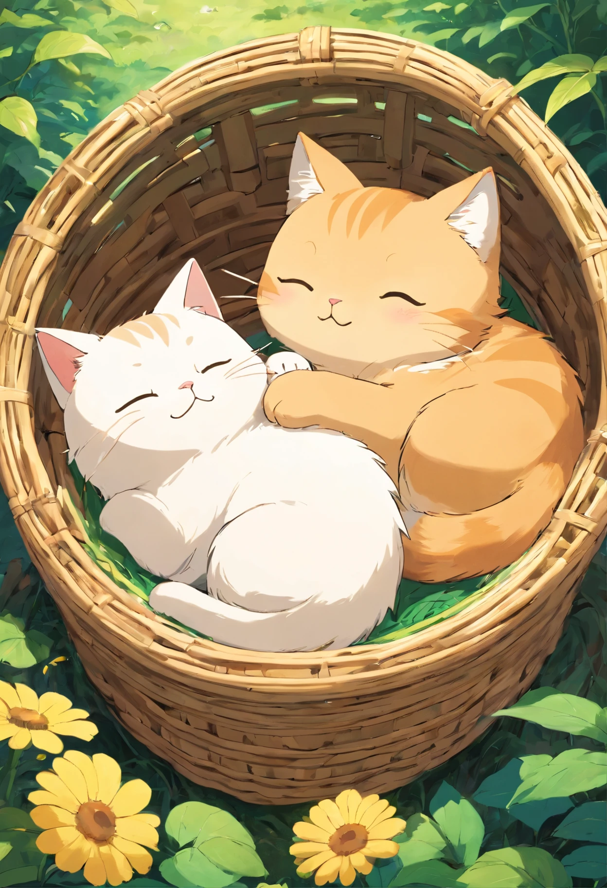 Cute cat、Are sleeping、In the basket