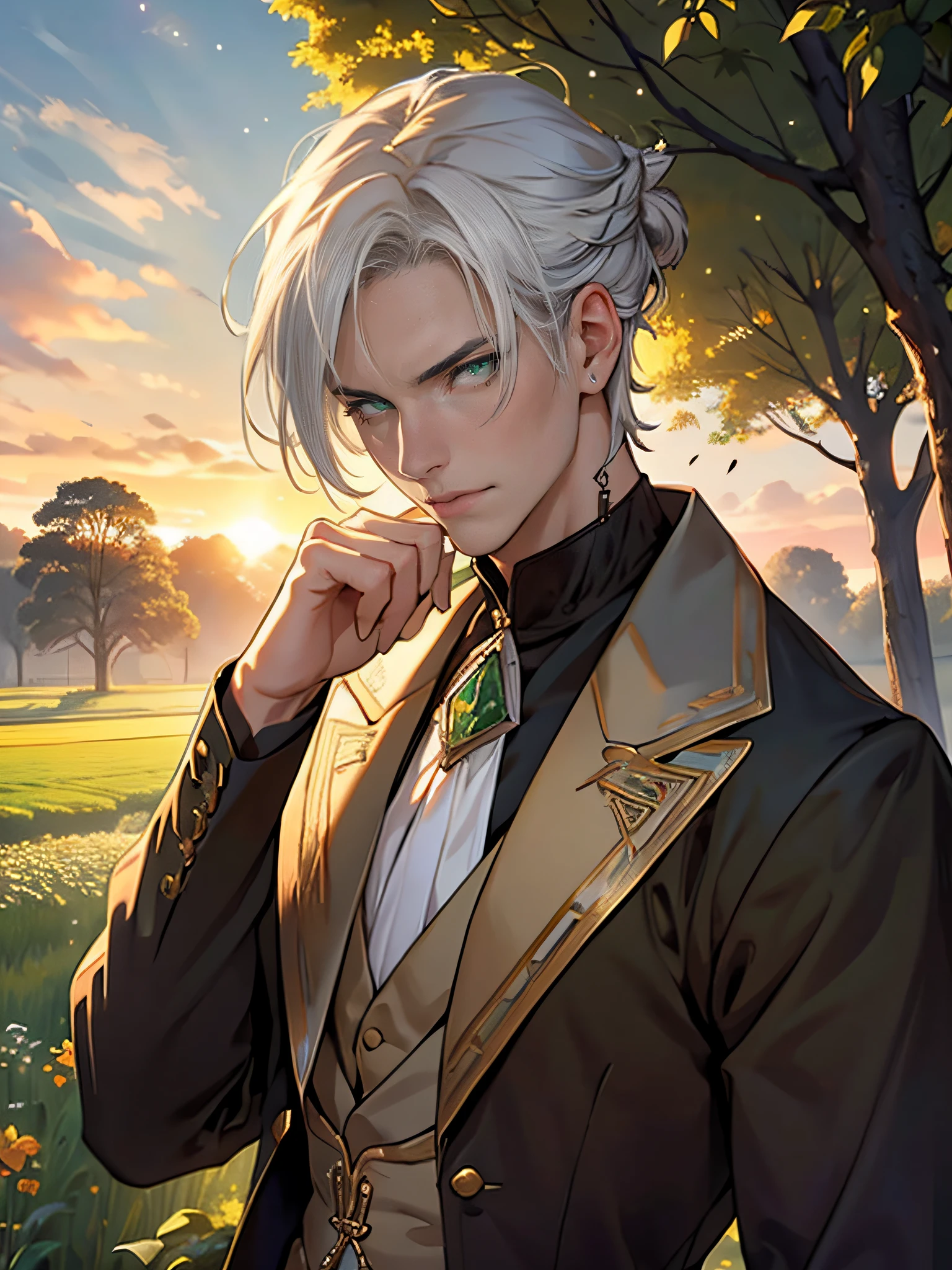extreme detailed male face, realistic anime green eyes, superior vibe, full hd
