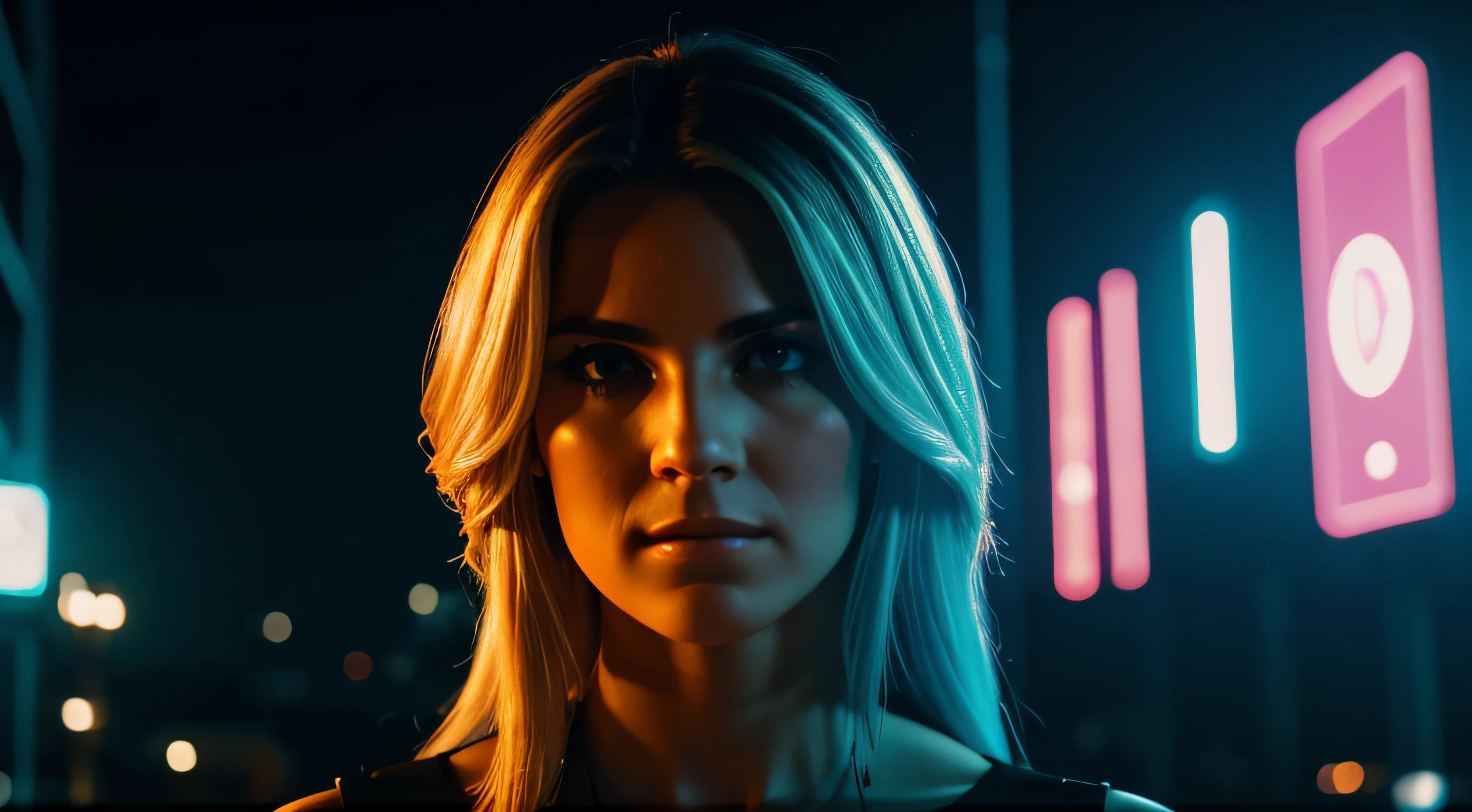 (obra prima) (ultradetalhada) (ultrarrealista | | | | | | | | | | | |)Carolina Dieckmann, em uma festa, neon, cyberpunk, 20 anos de idade Foto premiada, BLN-L24, exposure,Alto contraste,low saturation,high saturation 8k 3D, f 2.8 lentes, Cinematic lighting