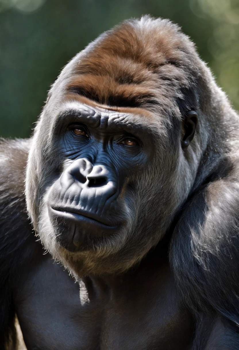 Photorealistic, 8k, cmyk+, extreme close up old gorilla with wrinkled facial skin