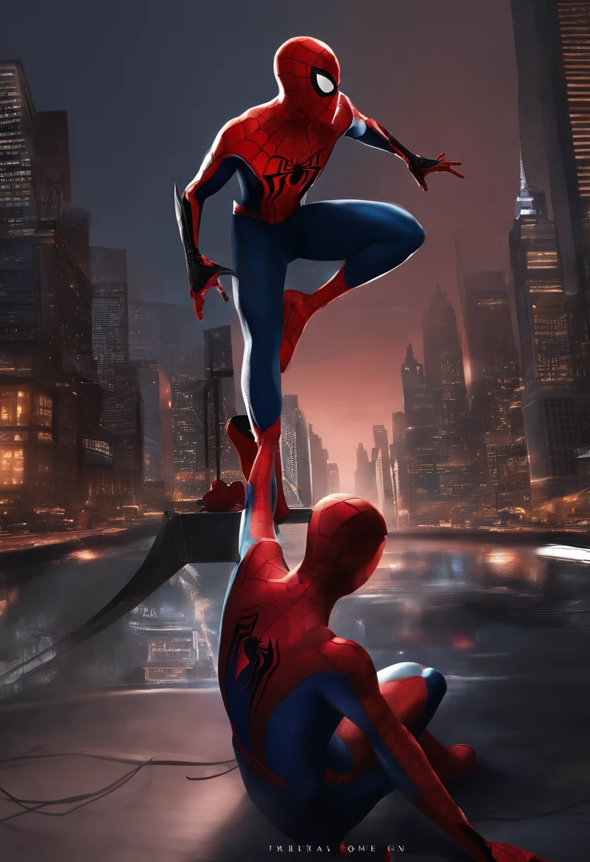 woman spider man - spider - man and spider - man in a dark city, spider - verse art style, into the spiderverse, spiderverse, into the spider verse, futuristic style spiderman, miles morales!!!, 3840 x 2160, 3840x2160, miles morales, hq 4k wallpaper, rendered in sfm, super detailed render