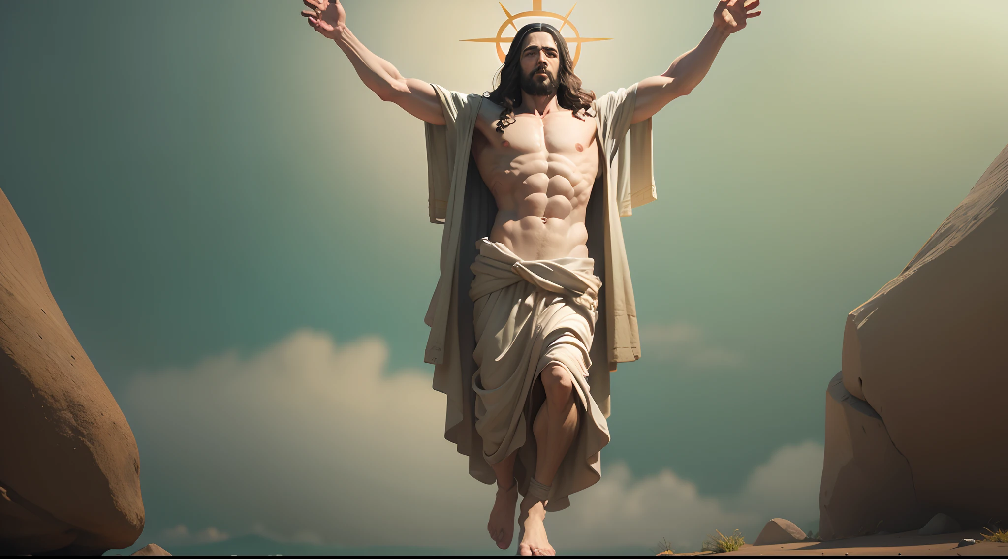 uma imagem de jesus olhando para cima como se tivesse orando, realista, Kinematics 8 k