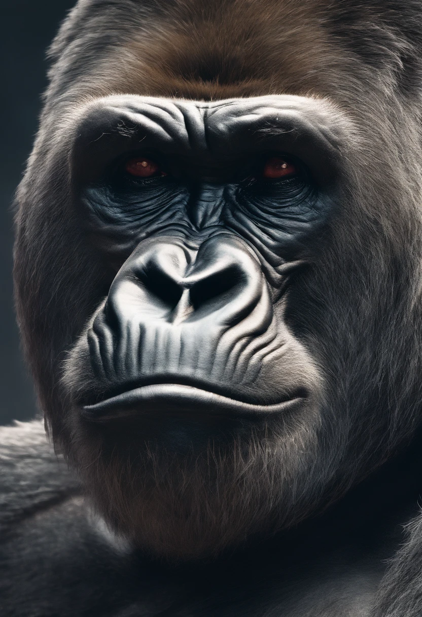 Photorealistic, 8k, cmyk+, extreme close up old gorilla with wrinkled facial skin