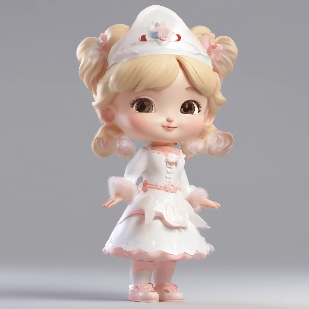 super cute girl IP by pop mart, Bright eyes, cherub,Little white dress, Clay, Models, a blind box toy, Glossy and delicate,Clean background, Good gloss, 3D rendering of,Best quality