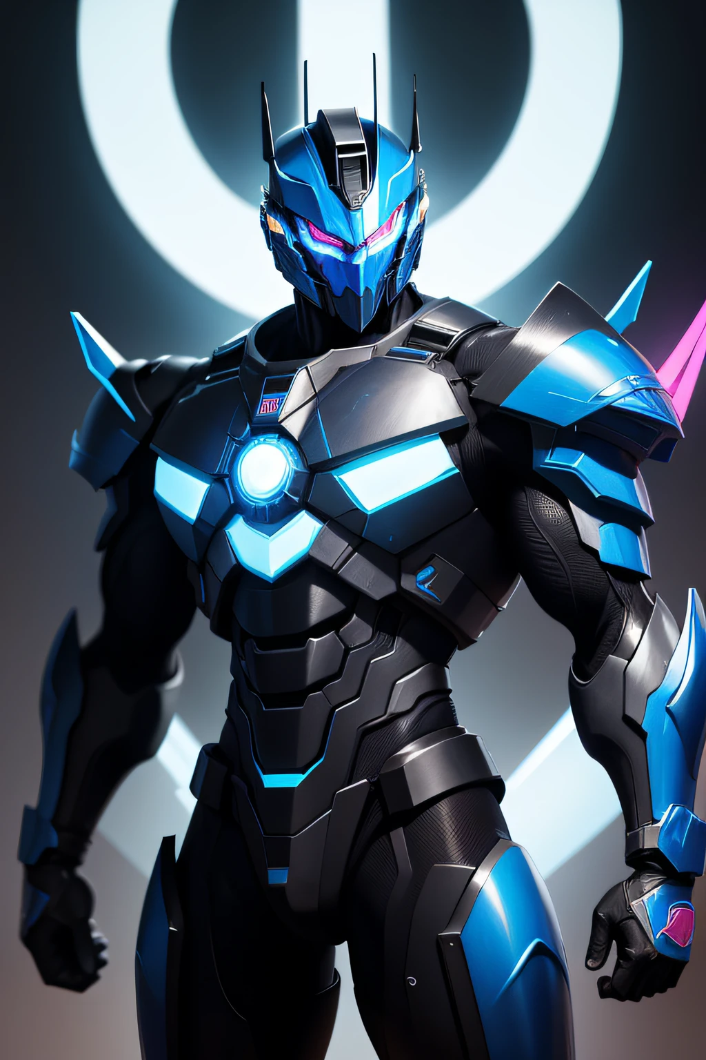 transformer, optmus prime, musculo forte, na cor black, com espada de neon azul