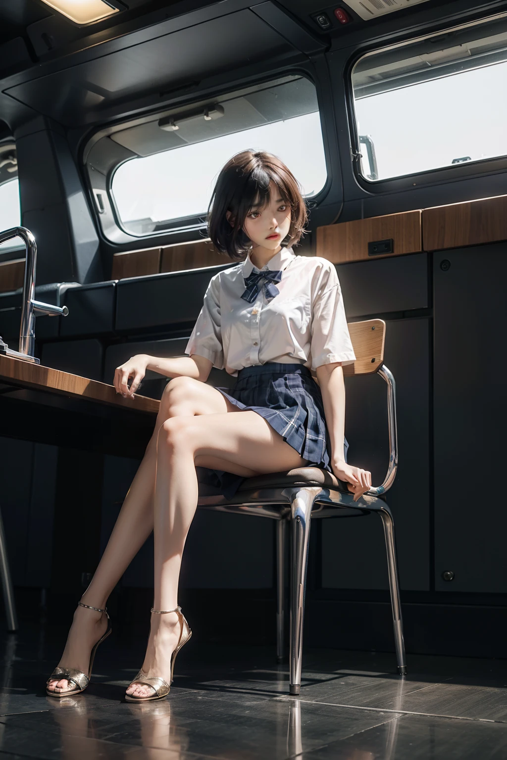 ((RAW image quality:1.4))、8K分辨率、One Japan Women、(masterpiece:1.4)、(in 8K、realisitic、Raw photo、top-quality:1.4)、(Real Face:1.4)、(real looking skin:1.3)、Sleeping Girl、超A high resolution、beautiful finely detailed eyes、A dark-haired、bob cuts、(Sleeping with your eyes closed:1.4)、Embarrassed look、Frustrated face、Blushing、high detailing、(Smaller chest:1.4)、High school students、White sailor suit、short skirt of dark blue color、no-bra、小柄、skinny thigh、Sitting with your crotch spread、On the train、Sloppy posture、