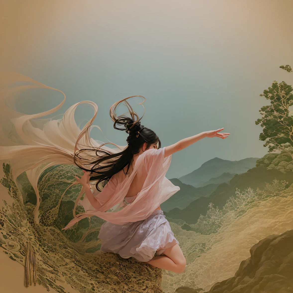 (Slightly drunk ruins), (Linen batik scarf), A slightly drunk fighting stance, looking at the ground, Batik linen bandana, Chinese 4 python pattern long sleeve garment,Slightly drunk(Abstract propylene splash:1.2), Dark clouds lightning background,Flour flies(realisticlying:1.4),Black color hair,Pink flutters,rainbow background, A high resolution, the detail, RAW photogr, Sharp Re, Nikon D850 Film Stock Photo by Jefferies Lee 4 Kodak Portra 400 Camera F1.6 shots, Rich colors, ultra-realistic vivid textures, Dramatic lighting, Unreal Engine Art Station Trend, cinestir 800,Flowing black hair,(((morningglow)))Slightly drunk(Color)(Linen batik scarf), A slightly drunk fighting stance, looking at the ground, Batik linen bandana, Chinese python pattern long-sleeved garment, Drunk(Abstract propylene splash:1.2)(Masterpiece, Top quality, Best quality, offcial art, Beautiful and aesthetic:1.2), (4girl), extreme detailed eyes, (Fractal art:1.3), Colorful, highest details, (Perfect face), Shiny skin, hdr, (white cloak golden lines:1.2), milky ways, (light stre), striking visual effects, (dynamic streaks, luminous trails:1.2), Vibrant colors, (4 Phoenix), (4 Dragons)