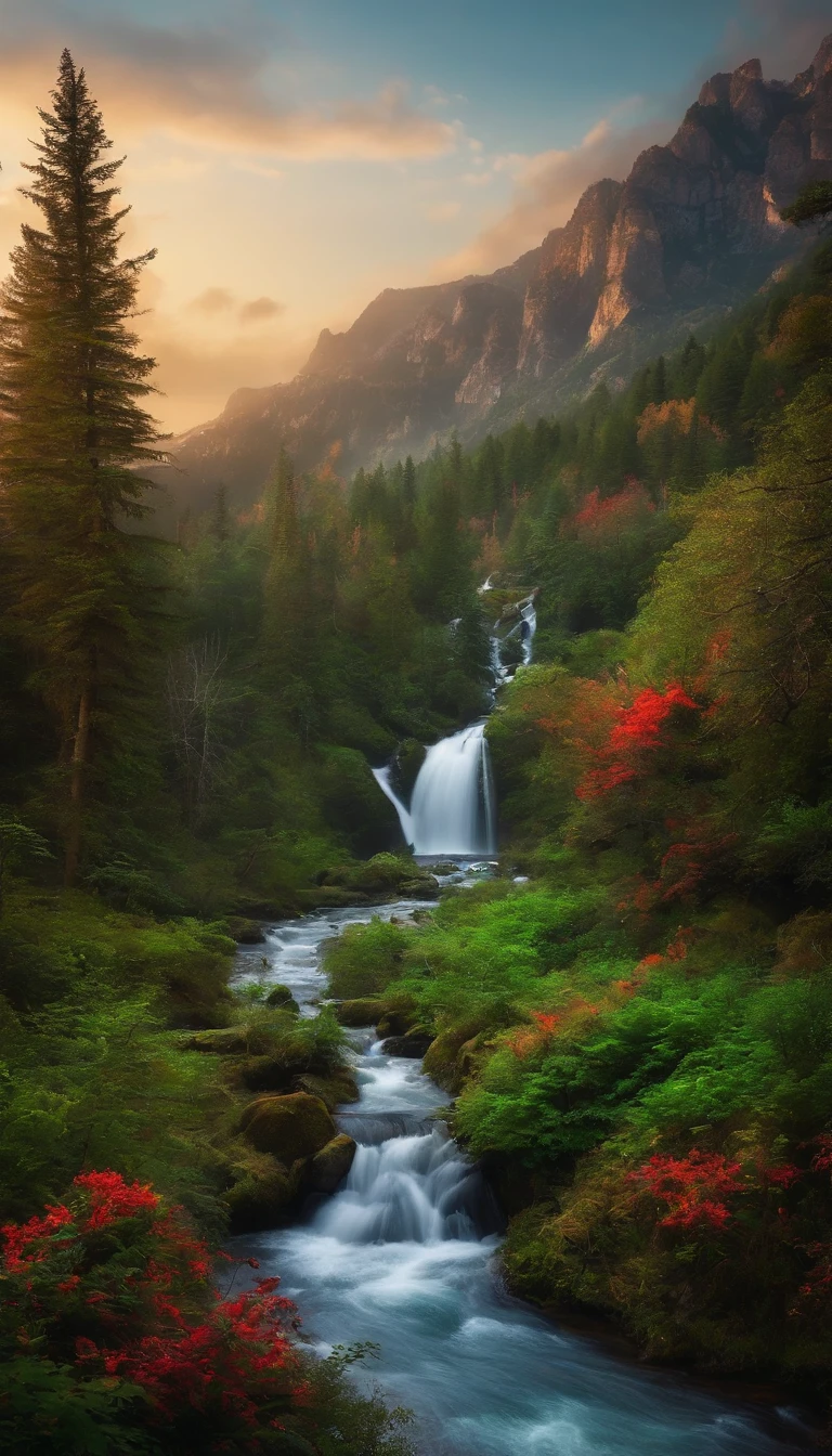 terraced，rios，mountain water，the trees，ln the forest，