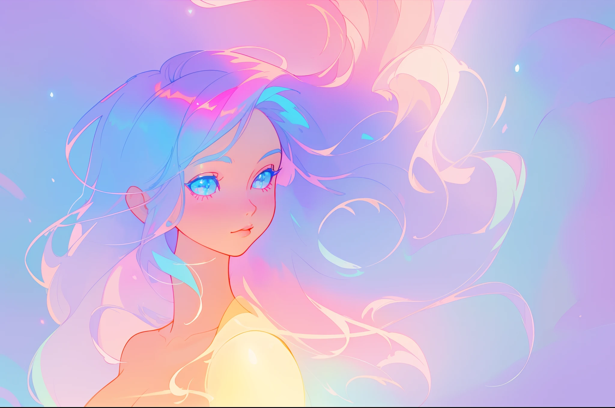 beautiful anime girl, portrait, vibrant pastel colors, (colorful), magical lights, long flowing colorful hair, inspired by Glen Keane, inspired by Lois van Baarle, disney art style, by Lois van Baarle, glowing aura around her, by Glen Keane, jen bartel, glowing lights! digital painting, flowing glowing hair, glowing flowing hair, beautiful digital illustration, fantasia background, whimsical, magical, fantasy, beautiful face, ((masterpiece, best quality)), intricate details, highly detailed, sharp focus, 8k resolution, sparkling detailed eyes, liquid watercolor