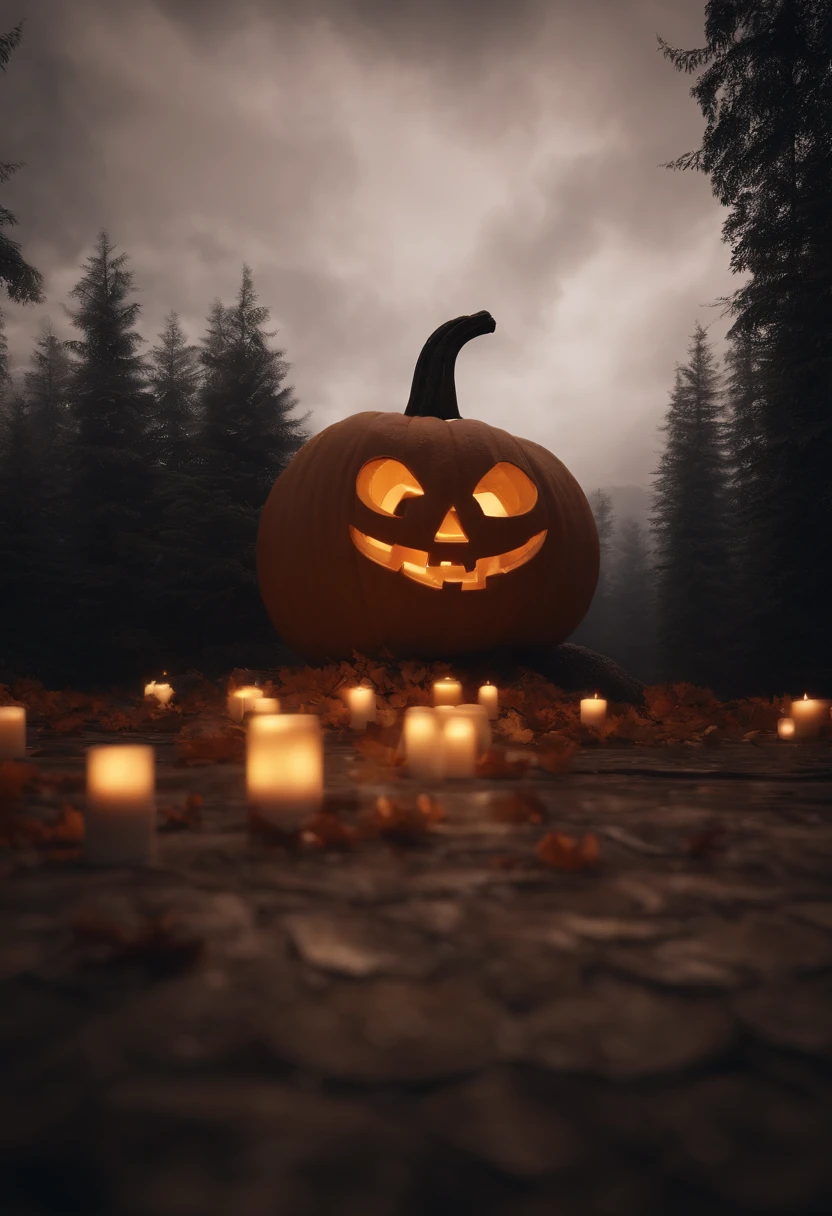 A big Halloween pumpkin,Center composition,(tmasterpiece,Best quality:1.2),the best lights,The best shadow,Render the background, stylized 3d render