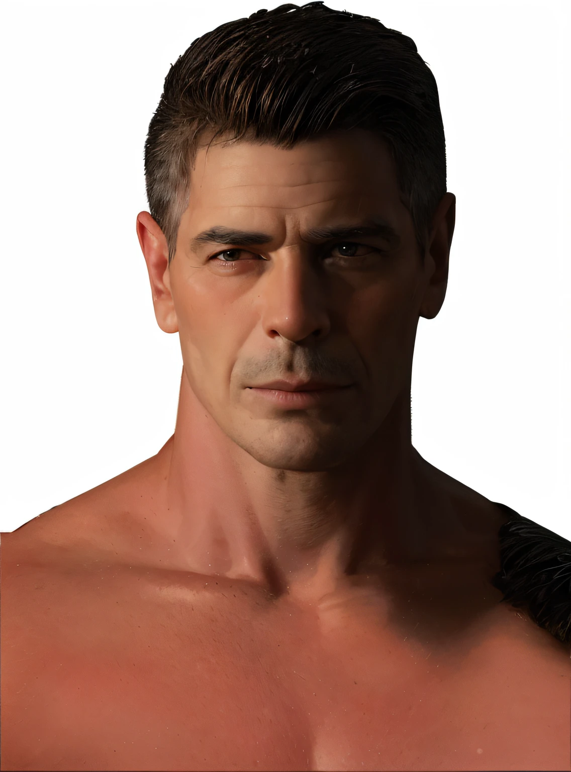 there is a man with a shirt on posing for a picture, realistic face and body hybrid, rosto e corpo extremamente detalhados, not shirt :: High detail, Homem extremamente detalhado, retrato vfx altamente detalhado de, realistic body features and face, pele texturizada realista, Retrato VFX altamente detalhado, HDR humano detalhado, Personagem 3d realista, rosto humano realista, cinematic bust portrait, Arnold Maya render