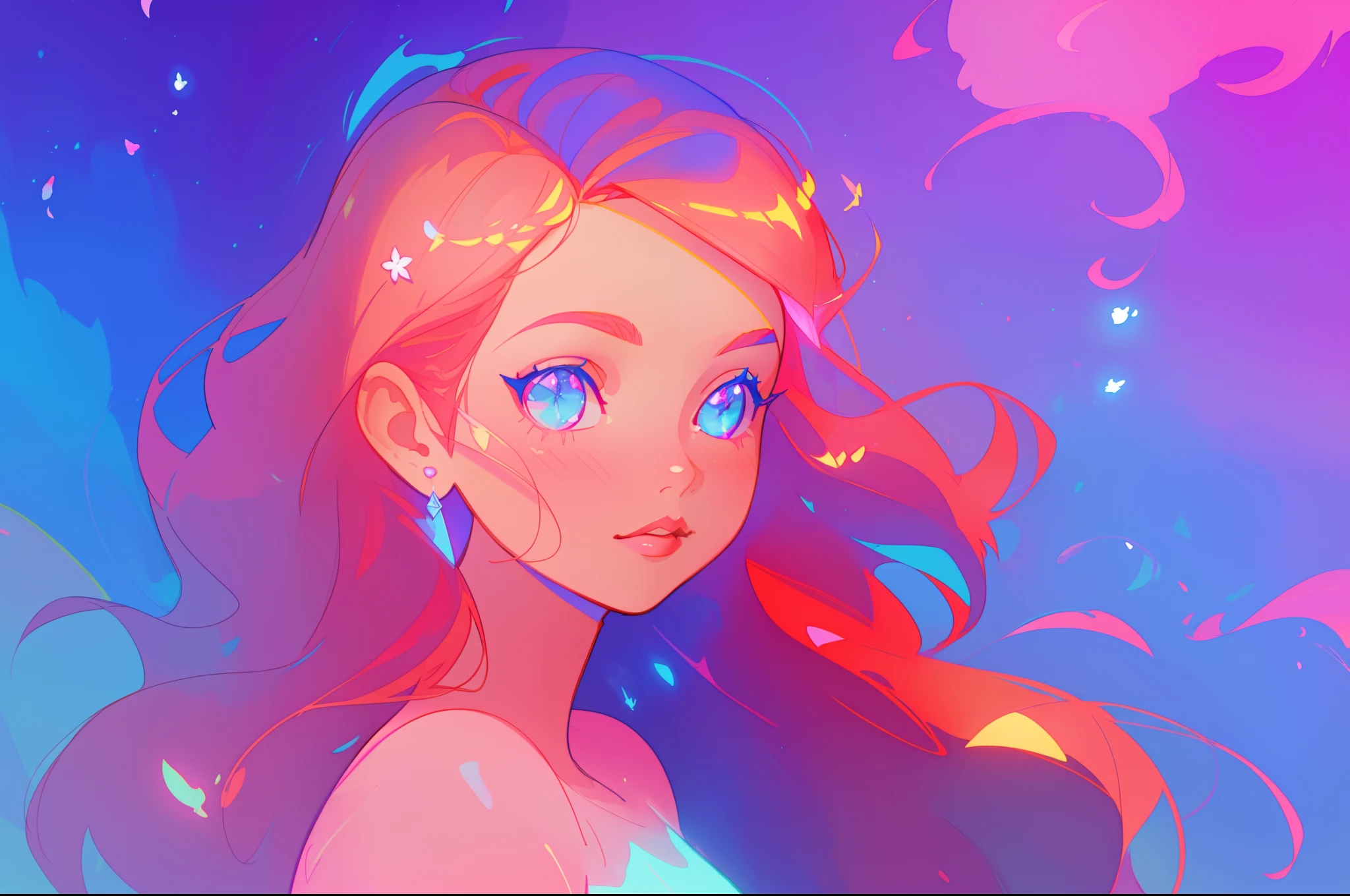 beautiful girl portrait, vibrant pastel colors, (colorful), magical lights, long flowing red hair, inspired by Glen Keane, inspired by Lois van Baarle, disney art style, by Lois van Baarle, glowing aura around her, by Glen Keane, jen bartel, glowing lights! digital painting, flowing glowing hair, glowing flowing hair, beautiful digital illustration, fantasia background, whimsical, magical, fantasy, beautiful face, ((masterpiece, best quality)), intricate details, highly detailed, sharp focus, 8k resolution, sparkling detailed eyes, liquid watercolor, golden ratio, flowers in her hair
