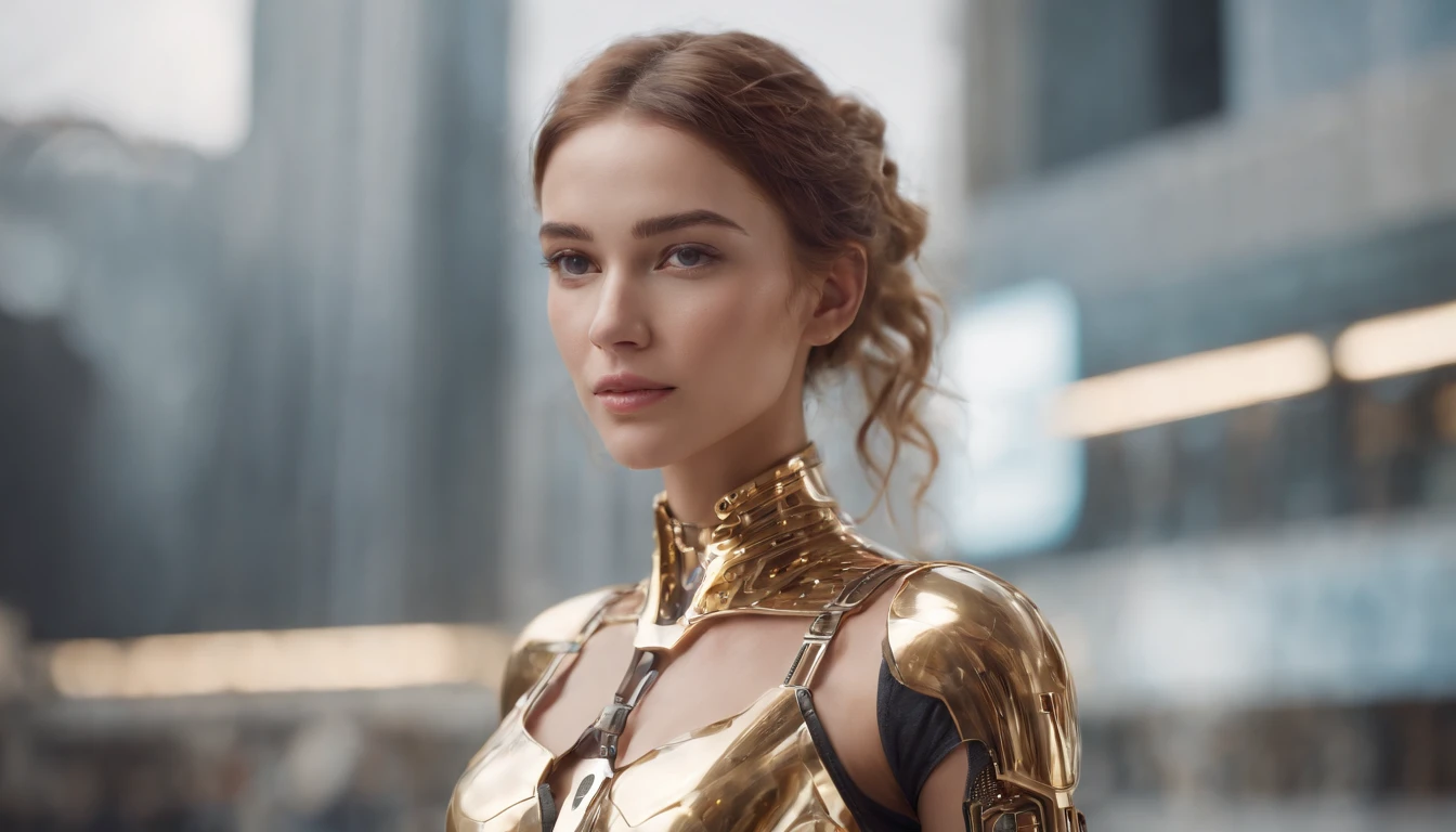 8k One beautiful girl of 20 years old, in silver iron armor, black long hair developed in the wind, a golden tiara, the chest is large, ajar, in the raised hand of a golden elven sword, which shows the glow of the sun, on the background of the stormy sea, through the black clouds breaks through the red sun. super detail.