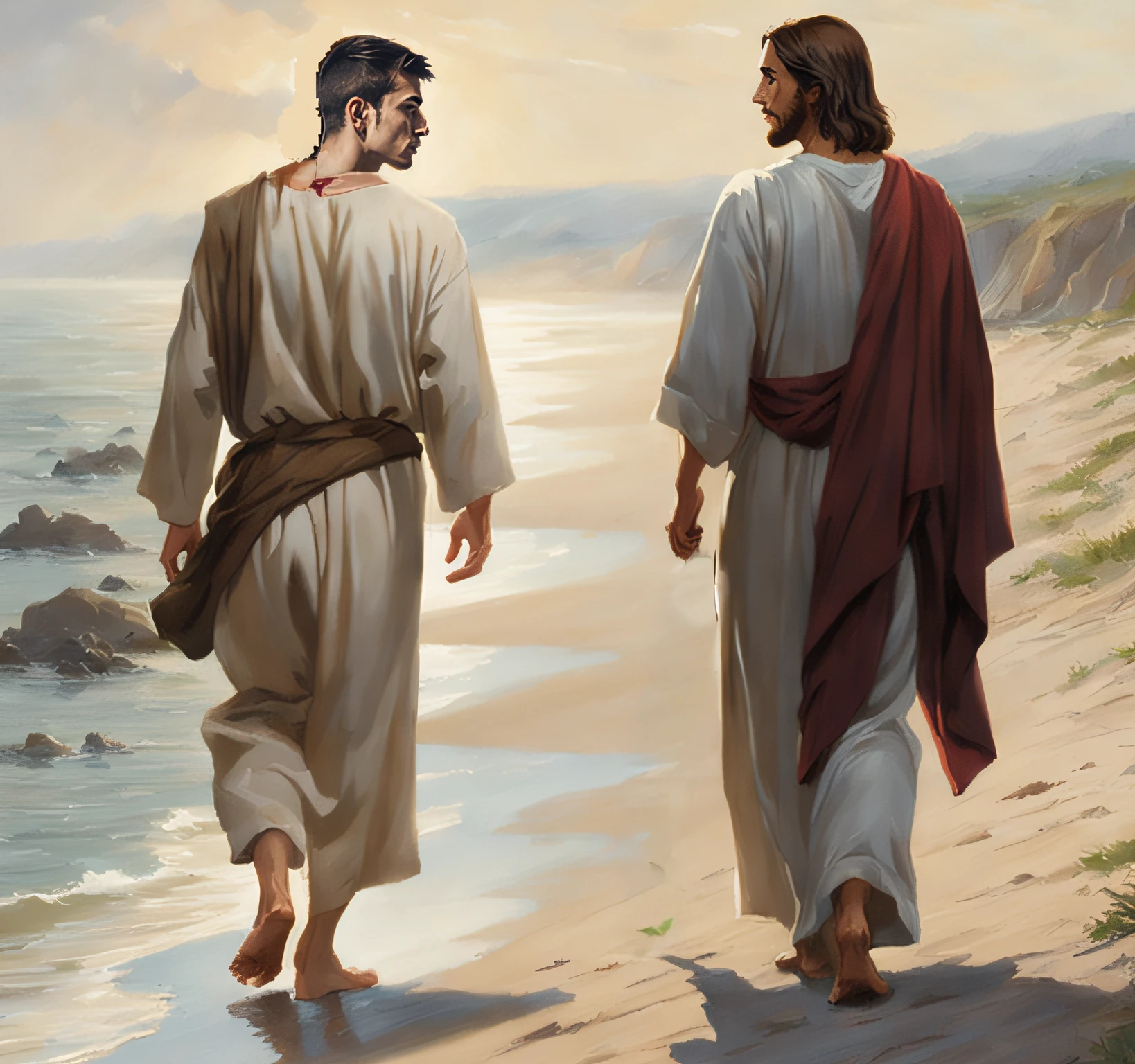 Reconstruct the young man's garment in the neck area