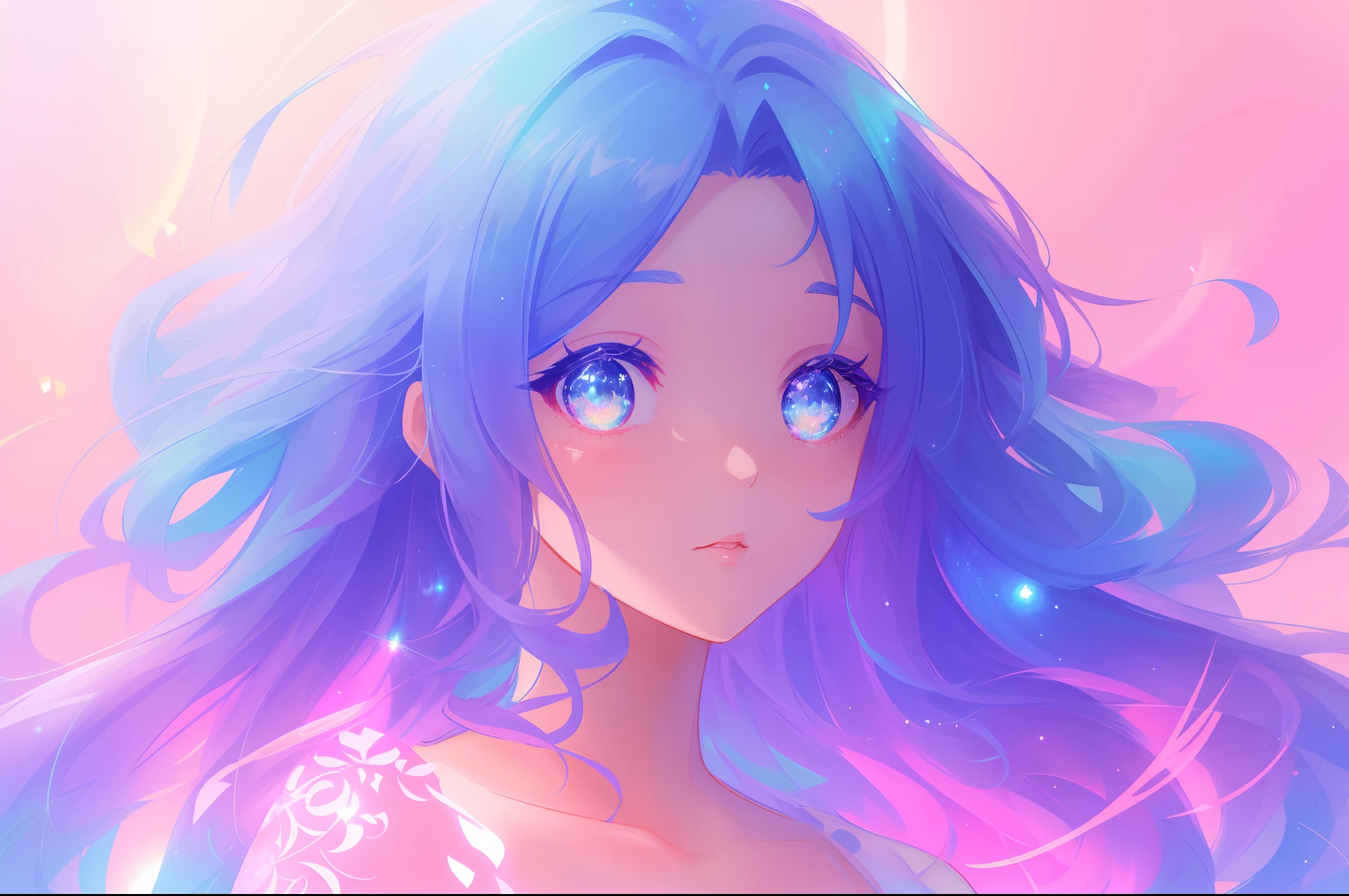 anime, beautiful girl portrait, glowing ethereal hair, anime girl with cosmic hair, beautiful young wind spirit, beautiful anime art style, beautiful digital illustration, inspired by Glen Keane, inspired by Lois van Baarle, disney art style, glowing aura around her, jen bartel, glowing lights, (masterpiece, best quality), sharp focus, 8k resolution, intricate detail, highly detailed, swirling lines of light, magical lights, whimsical, magical, fantasia background, pastel colors, beautiful girl, golden ratio, perfection, beautiful face, sparkling detailed eyes