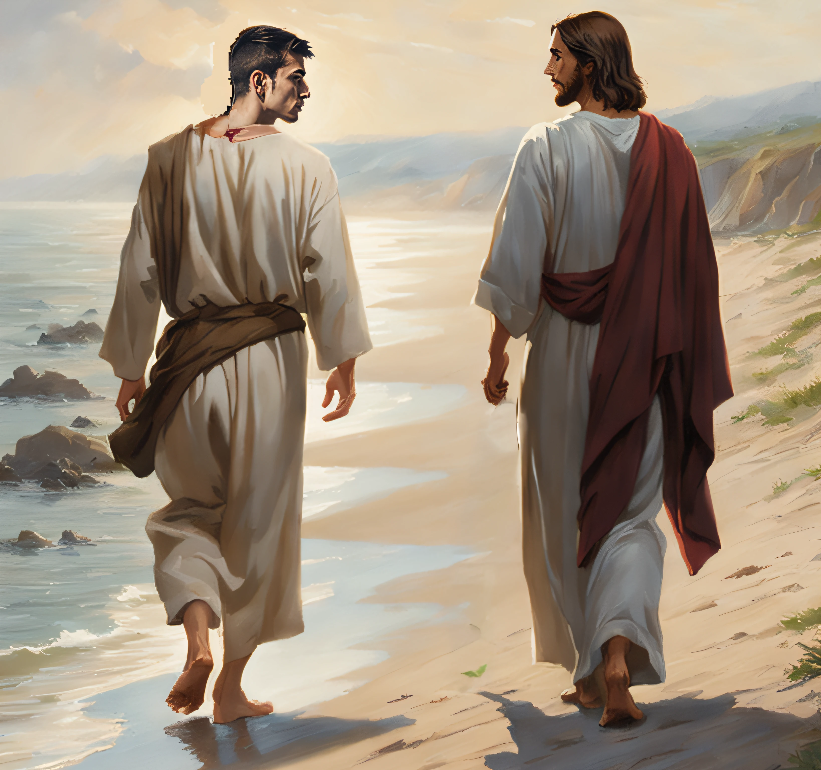 Reconstruct the young man's garment in the neck area