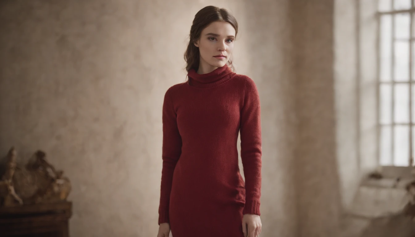wo_ebloom02, wearing a red turtleneck dress in a (black studio:1.2), professional photography, (8k, RAW photo, best quality, masterpiece), photo-realistic, highly detailed, professional lighting, sharp focus, intricate details, realistic, gorgeous, <lora:woEbloom02:0.8>