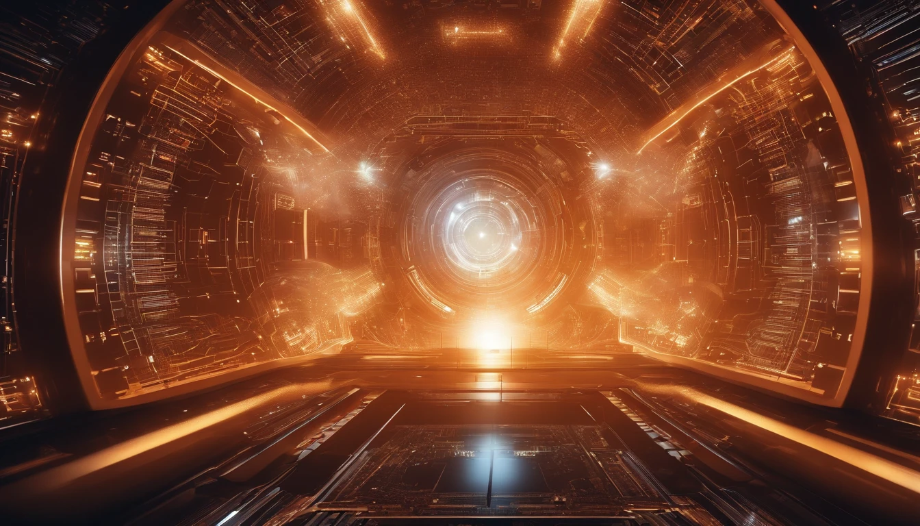 Image of futuristic digital landscape, Code lines flow in the background. in the center of Image, Present a visual representation of a highly complex AI robot, Features detailed circuitry and pulsating light effects. You are surrounded by illustrations of posts on Facebook social networks,These posts are being created and disseminated automatically. Smooth transitions connect AI to ad creation. The image conveys a sense of advanced technology and efficiency.