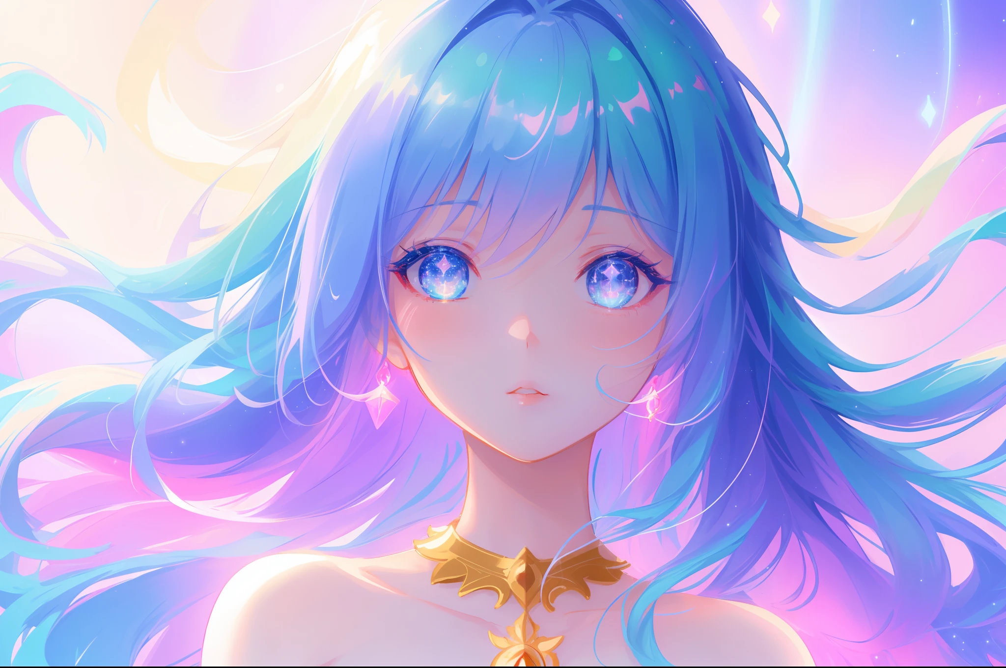 anime, beautiful girl , glowing ethereal hair, anime girl with cosmic hair, beautiful young wind spirit, beautiful anime art style, beautiful digital illustration, inspired by Glen Keane, inspired by Lois van Baarle, disney art style, glowing aura around her, jen bartel, glowing lights, (masterpiece, best quality), sharp focus, 8k resolution, intricate detail, highly detailed, swirling lines of light, magical lights, whimsical, magical, fantasia background, pastel colors, beautiful girl, golden ratio, perfection, beautiful face, sparkling detailed eyes