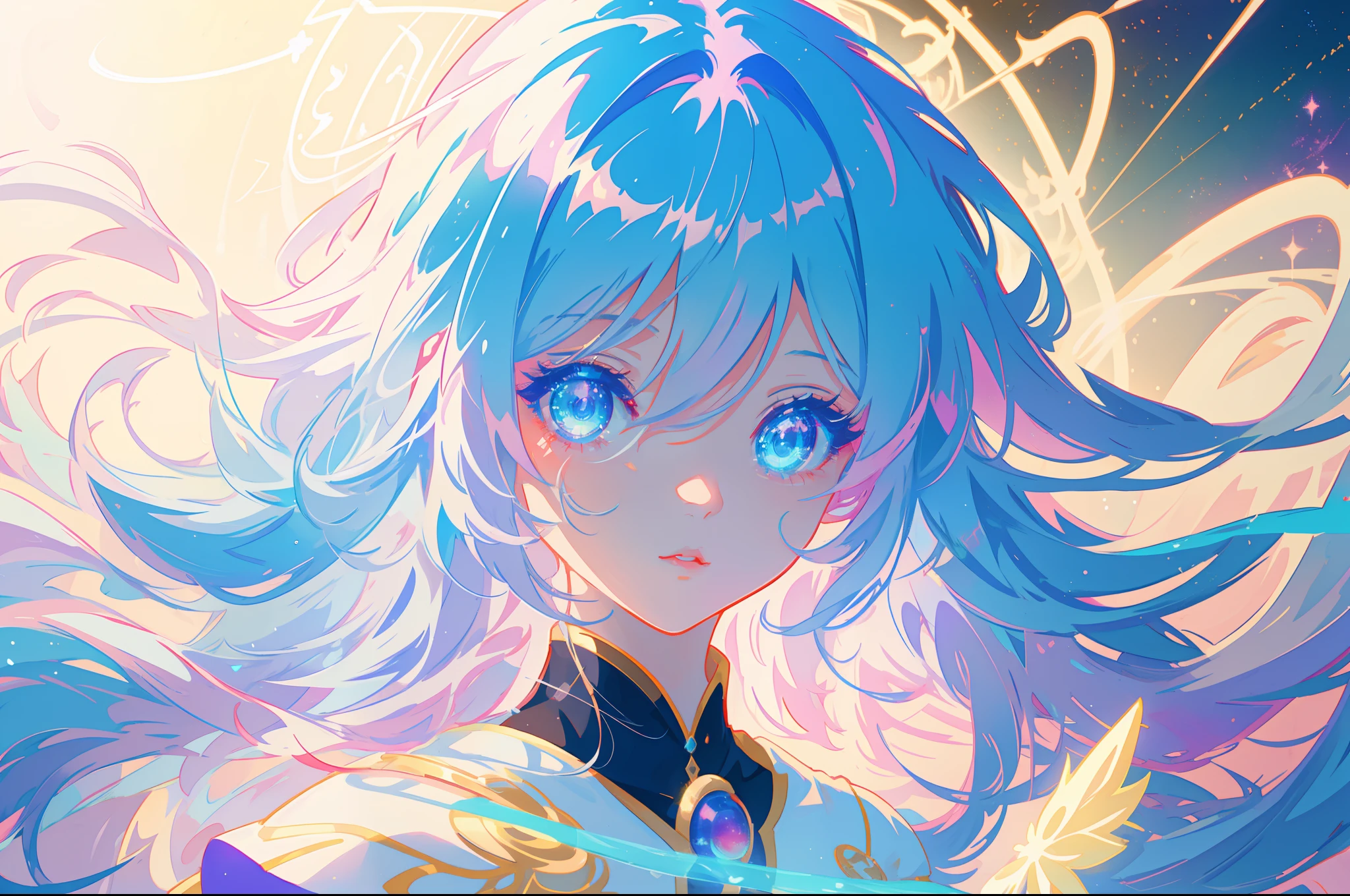 anime, beautiful girl , glowing ethereal hair, anime girl with cosmic hair, beautiful young wind spirit, beautiful anime art style, beautiful digital illustration, inspired by Glen Keane, inspired by Lois van Baarle, disney art style, glowing aura around her, jen bartel, glowing lights, (masterpiece, best quality), sharp focus, 8k resolution, intricate detail, highly detailed, swirling lines of light, magical lights, whimsical, magical, fantasia background, pastel colors, beautiful girl, golden ratio, perfection, beautiful face, sparkling detailed eyes