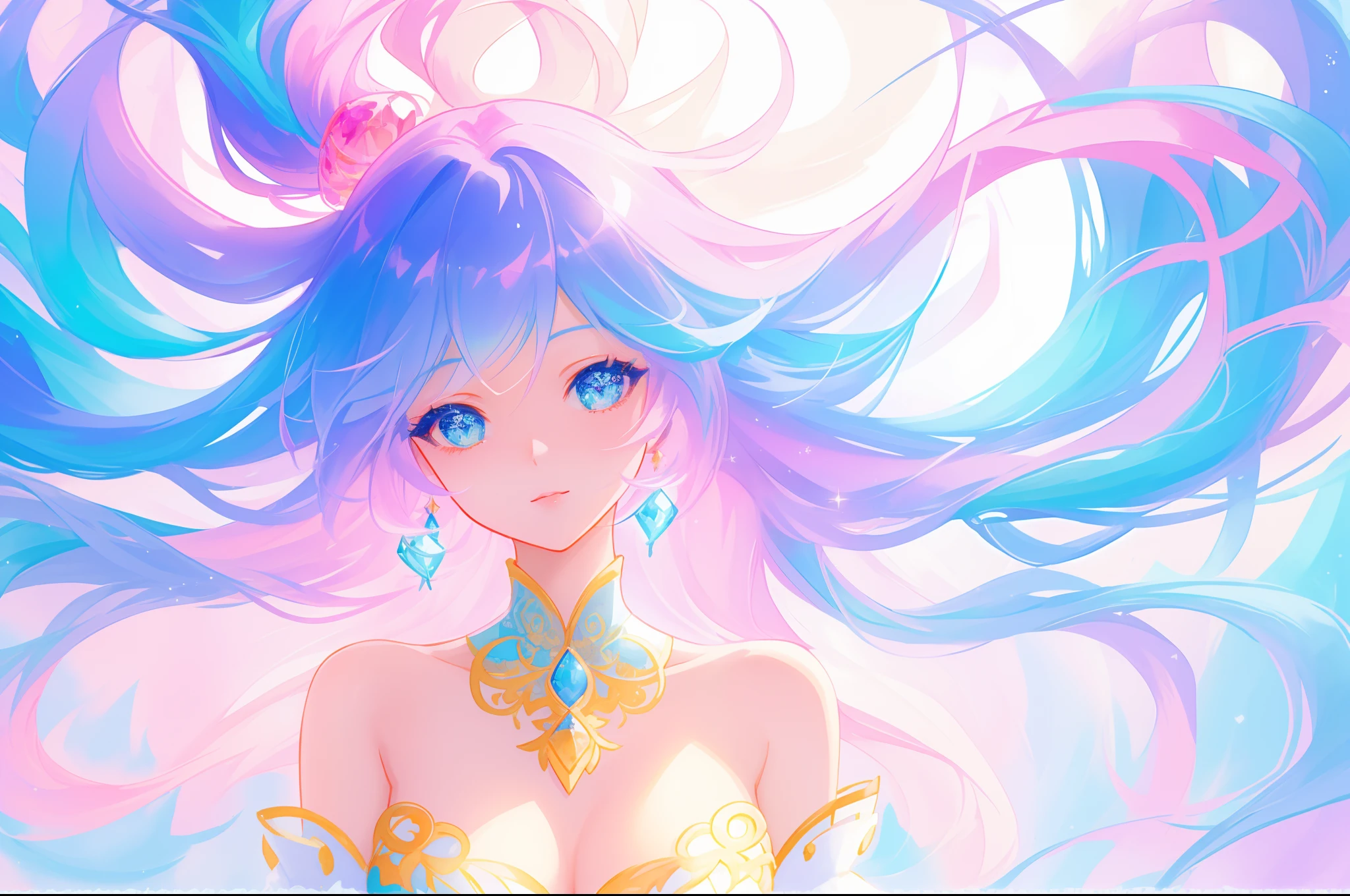 beautiful anime girl, , vibrant pastel colors, (colorful), magical lights, long flowing colorful hair, inspired by Glen Keane, inspired by Lois van Baarle, disney art style, by Lois van Baarle, glowing aura around her, by Glen Keane, jen bartel, glowing lights! digital painting, flowing glowing hair, glowing flowing hair, beautiful digital illustration, fantasia background, whimsical, magical, fantasy, beautiful face, ((masterpiece, best quality)), intricate details, highly detailed, sharp focus, 8k resolution, sparkling detailed eyes, liquid watercolor