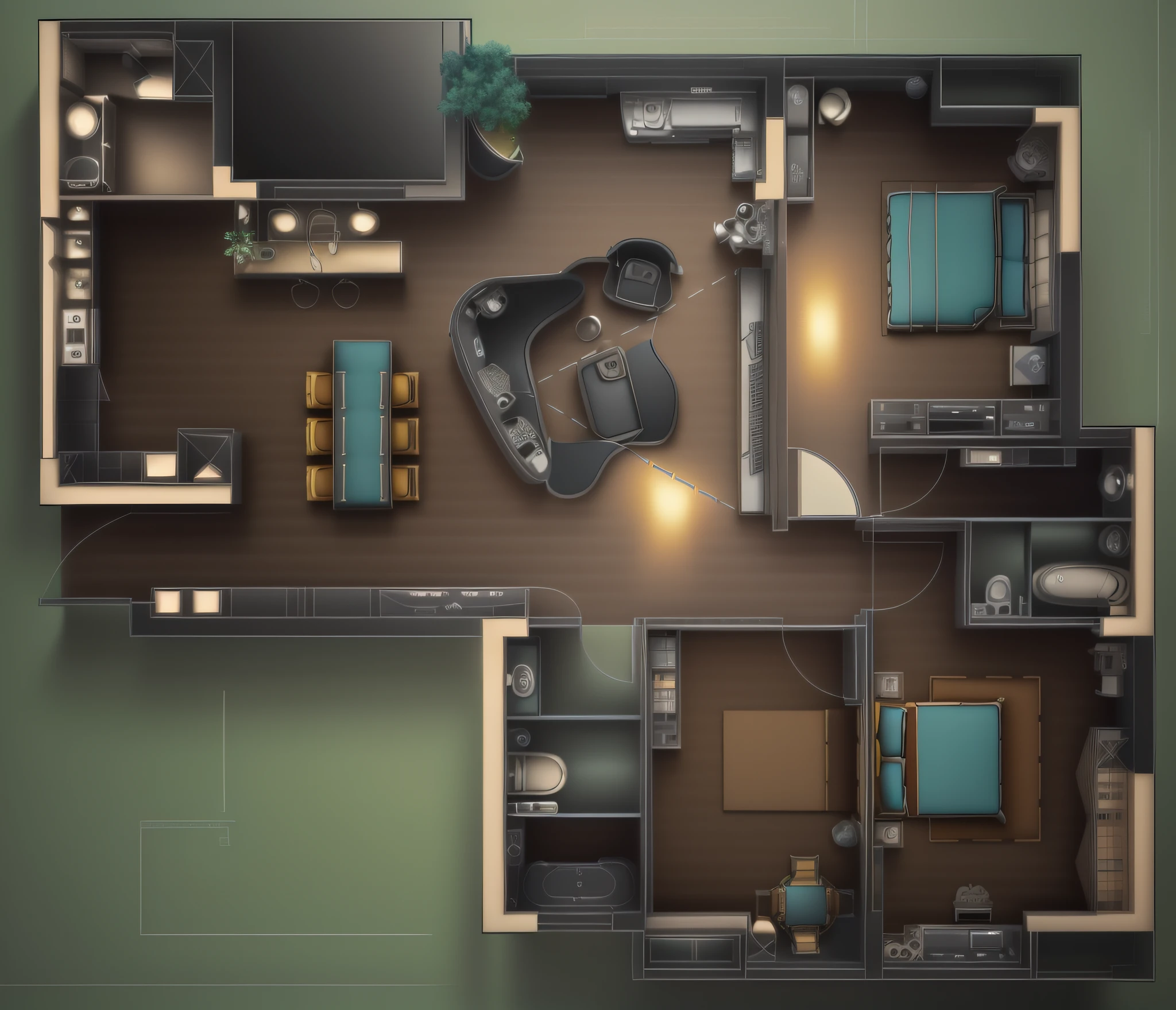 Close-up of a drawing of a room with sofa and TV, 2 D AutoCAD, flat 2 d, apartment design, AutoCAD, layout, architectural plans, Floor plan, comprehensive 2 d render, flat 2 d design, fancy apartment, 2 d render, 2 d cg, layout design, Highly detailed interior, floor plan view, residential design