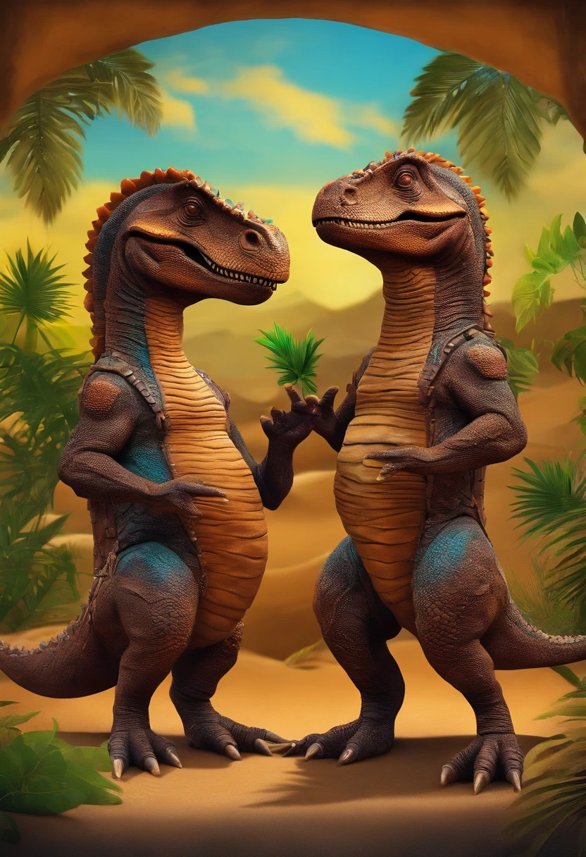 dois dinossauros fumando cachimbo