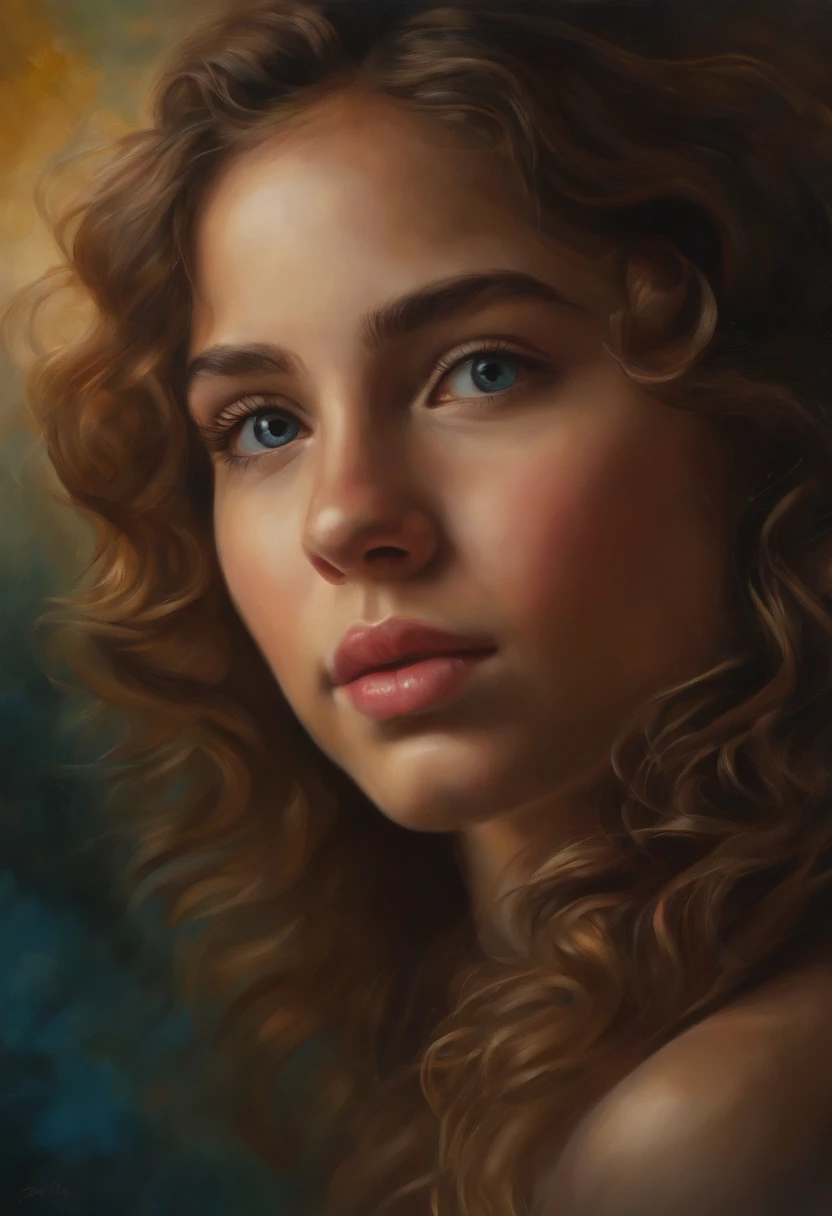 teenage pregnancy,best quality,ultra-detailed,realistic,[oil painting],portrait,girl,emotional,detailed lips,detailed eyes,[soft lighting],colorful dress,curly hair,graceful pose,worried expression,hopes and dreams,future uncertainty,[vibrant colors],dreamlike atmosphere,shadows and highlights,carefully crafted features,delicate brushstrokes,subtle nuances,depth and dimension,high resolution,fine details,professional artwork,life-changing experience,transitional phase,blossoming youth,support and guidance,teenage motherhood,independent spirit,growing responsibilities,overcoming challenges,inner strength,empowering journey,motherly love,complex emotions,fear and excitement,shimmering background,masterpiece:1.1