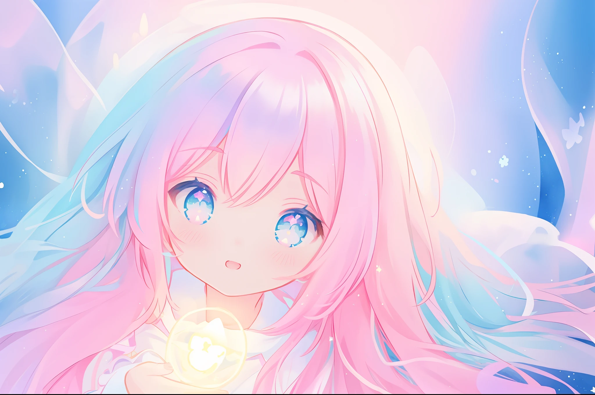 beautiful anime girl, , vibrant pastel colors, (colorful), magical lights, long flowing colorful hair, inspired by Glen Keane, inspired by Lois van Baarle, disney art style, by Lois van Baarle, glowing aura around her, by Glen Keane, jen bartel, glowing lights! digital painting, flowing glowing hair, glowing flowing hair, beautiful digital illustration, fantasia background, whimsical, magical, fantasy, beautiful face, ((masterpiece, best quality)), intricate details, highly detailed, sharp focus, 8k resolution, sparkling detailed eyes, liquid watercolor