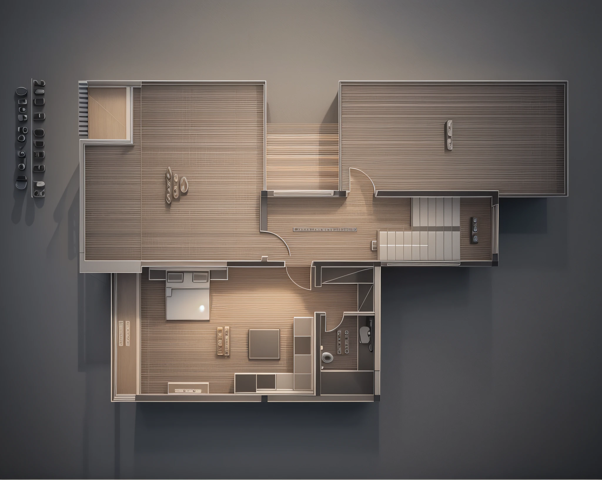 photo realistic, hd high res ultra high quality top view plan 3d modern villa,bed,bath,terrace,roof,banquette area,interior tiles, auto cad floor plan drawing, perfect composition, beautiful detailed intricate insanely detailed octane render trending on artstation, 8 k artistic photography, photo realistic concept art, soft natural volumetric cinematic perfect light, chiaroscuro, award - winning photograph, masterpiece, 2d rendering, top view plan,realistic,hyper realistic,intricate detals,hd details,128k,