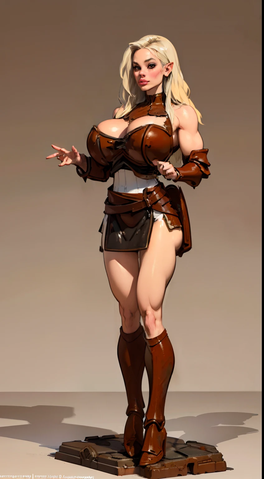 8k ((short body:1.7))((full body view)),(large eyes:1.3), (long hair:1.4), defined cheekbones, (((female dwarf:1.5))), ((the pit style:1.4))((medieval armor:1.6)) ((rusty shoulder armor:1.4))detailed face:1.5), pale skin,(puffy lips:1.5) (pale skin:1.6) ((sexy pose)),((gigantic breasts:1.5)), )highly detailed, majestic, digital photography, art by artgerm and ruan jia and greg rutkowski, ((blonde hair:1.4)), (masterpiece),((wide shoulders:1.5)) sidelighting, intricate details, (((silver and brown color palette))), (((short height))), ((white legs:1.4))((black torso:1.4))((slendered abs:1.2))