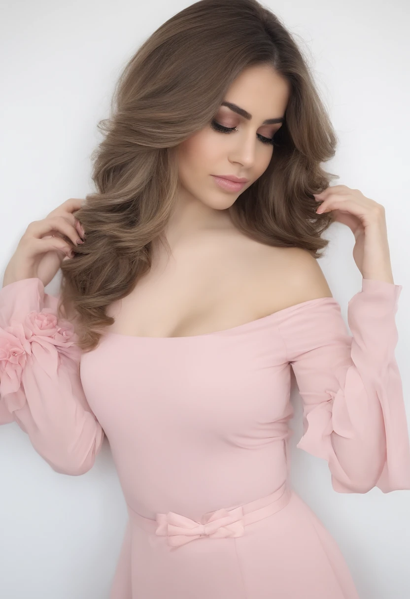 skistyle, 1girl, solo, cabelo rosas, olhos azuis, asas, olhando para o espectador, toupeira, franja, cabelo longo, arco, colarinho marinheiro, fundo simples, colarinho de marinheiro branco, toupeira sob a boca, hairbow, pink bow, boca fechada, camisa, camisa branca, , corte bob, mini asas, fundo cinza, retrato, asas destacadas, maquiagem, parte superior do corpo, fundo branco