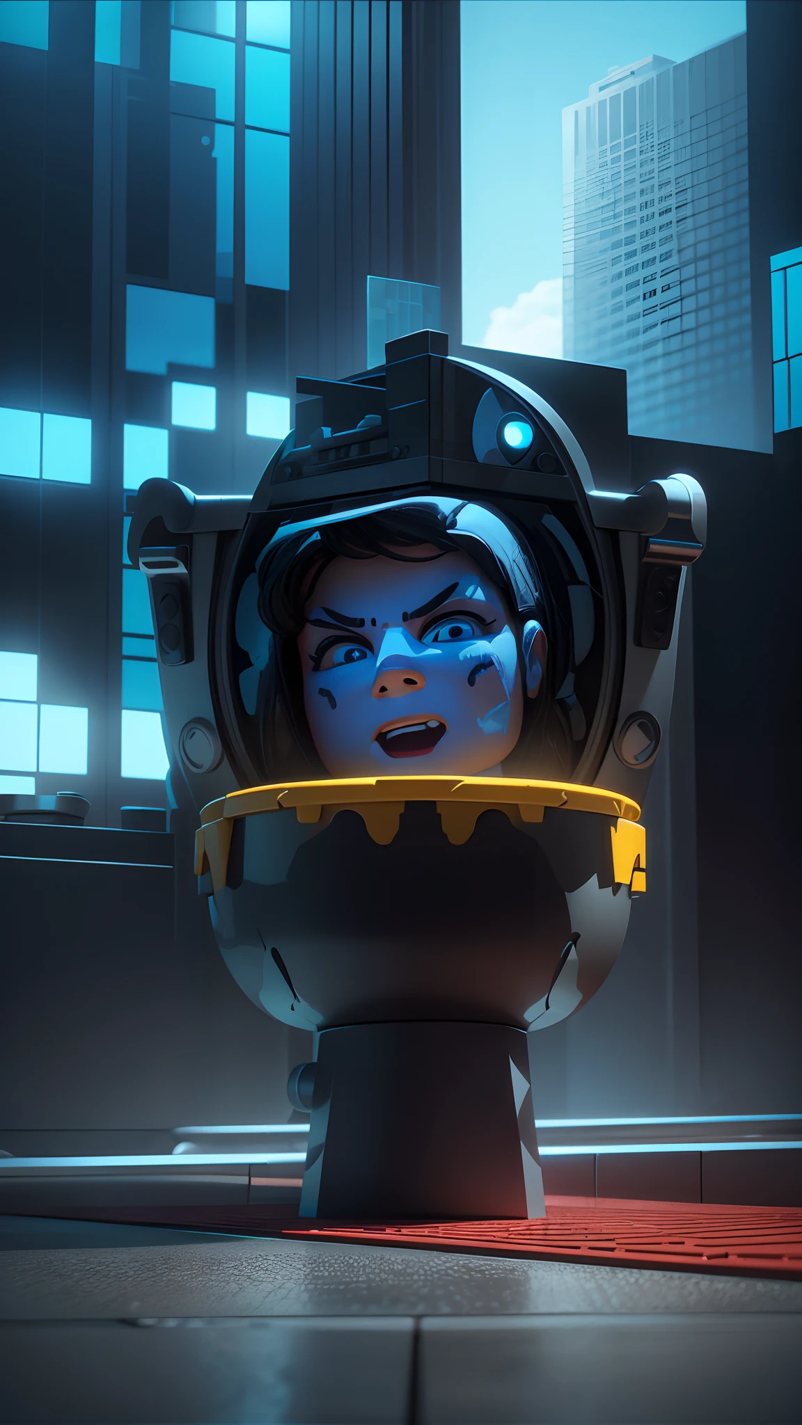 Lego Toy Movie. Head in toilet, giant toilet. (Building).