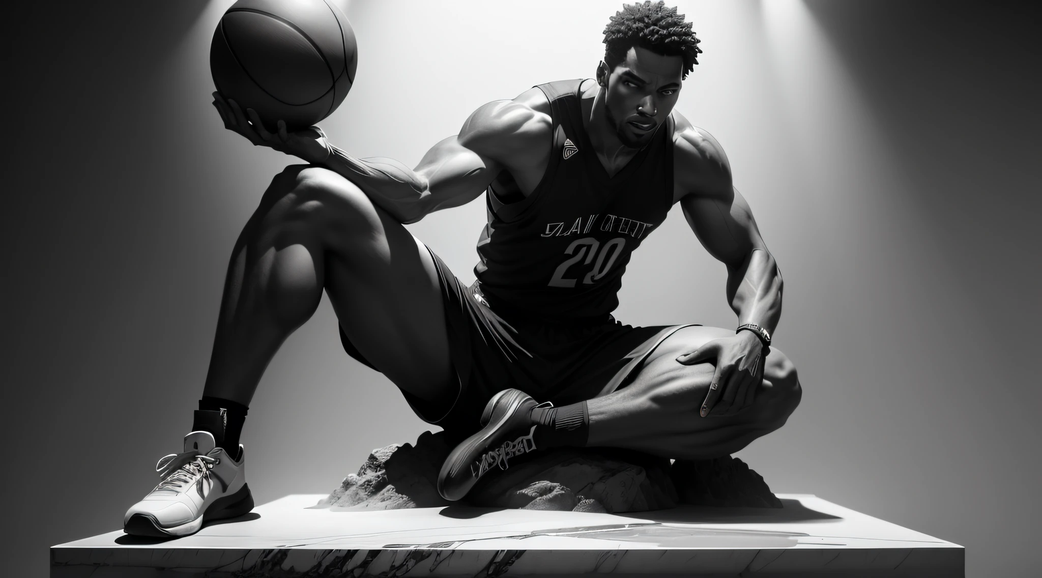 The greatest basketball player in black marble stone statue in high realism in 8k and that is unlike anything we have ever seen.