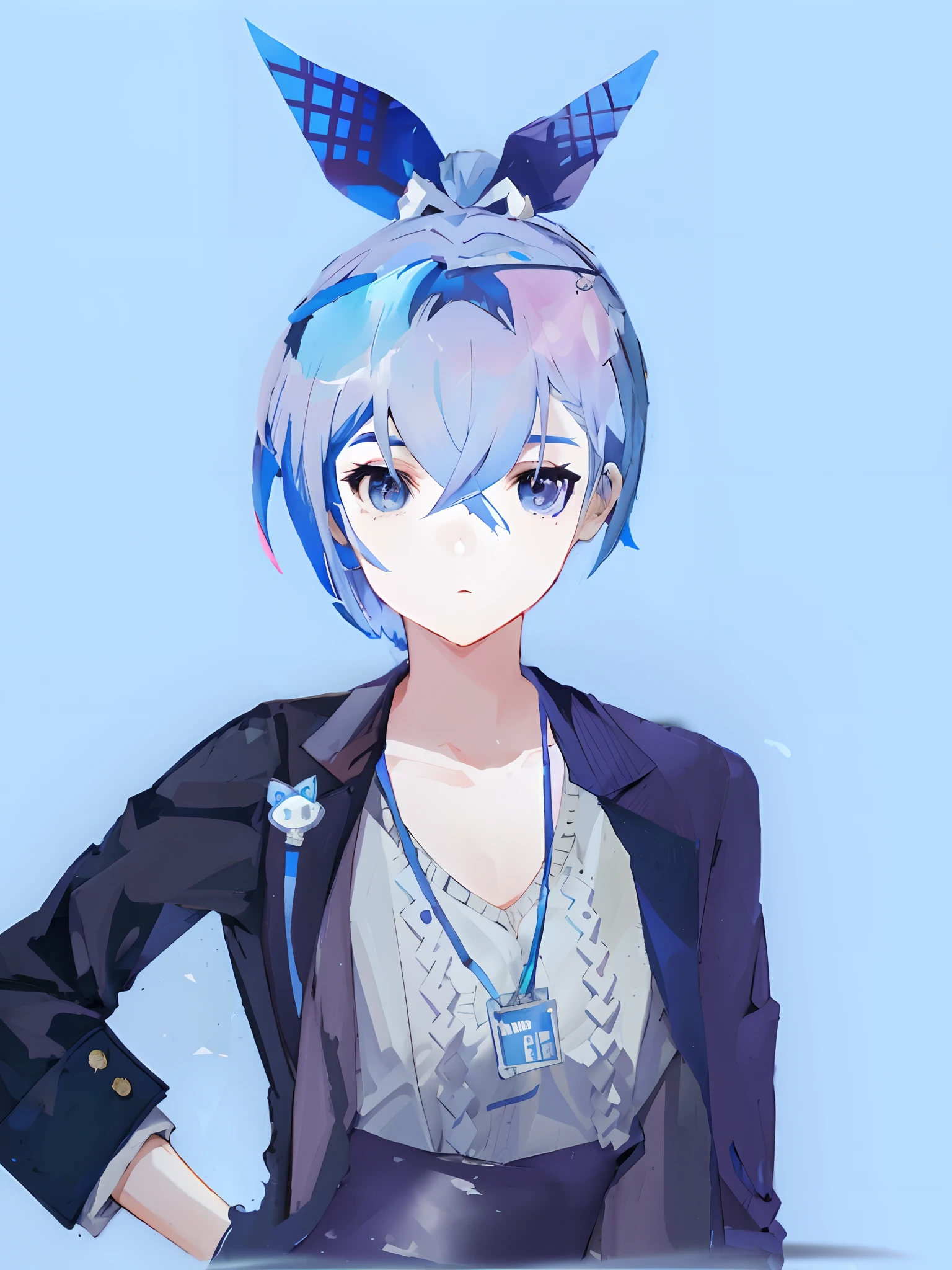 Anime - Style image of a woman with blue hair and a blue jacket, 2 d anime style, anime moe art style, Stylized anime, anime style character, Anime Stylization, Rem Rezero, short blue haired woman, (Anime girl), style of anime, Guviz, author:Shitao, Style anime, High Quality Anime Art Style, 2d anime