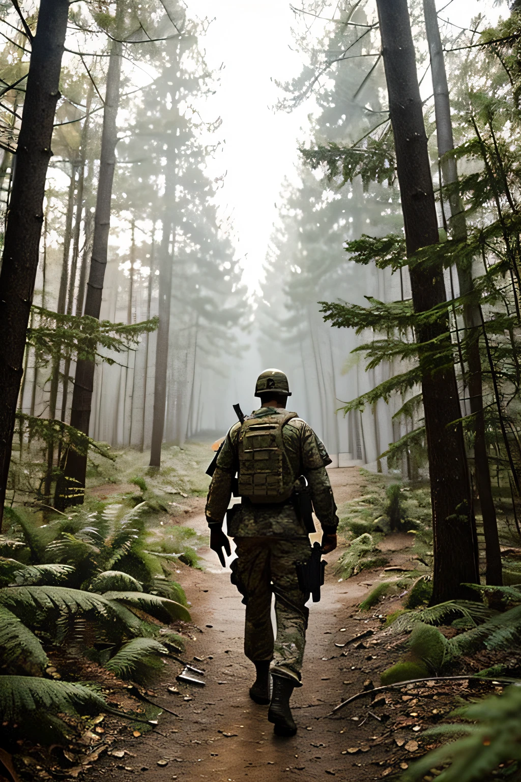 call of duty, US Military, walking through a forest. walking toward the camera,