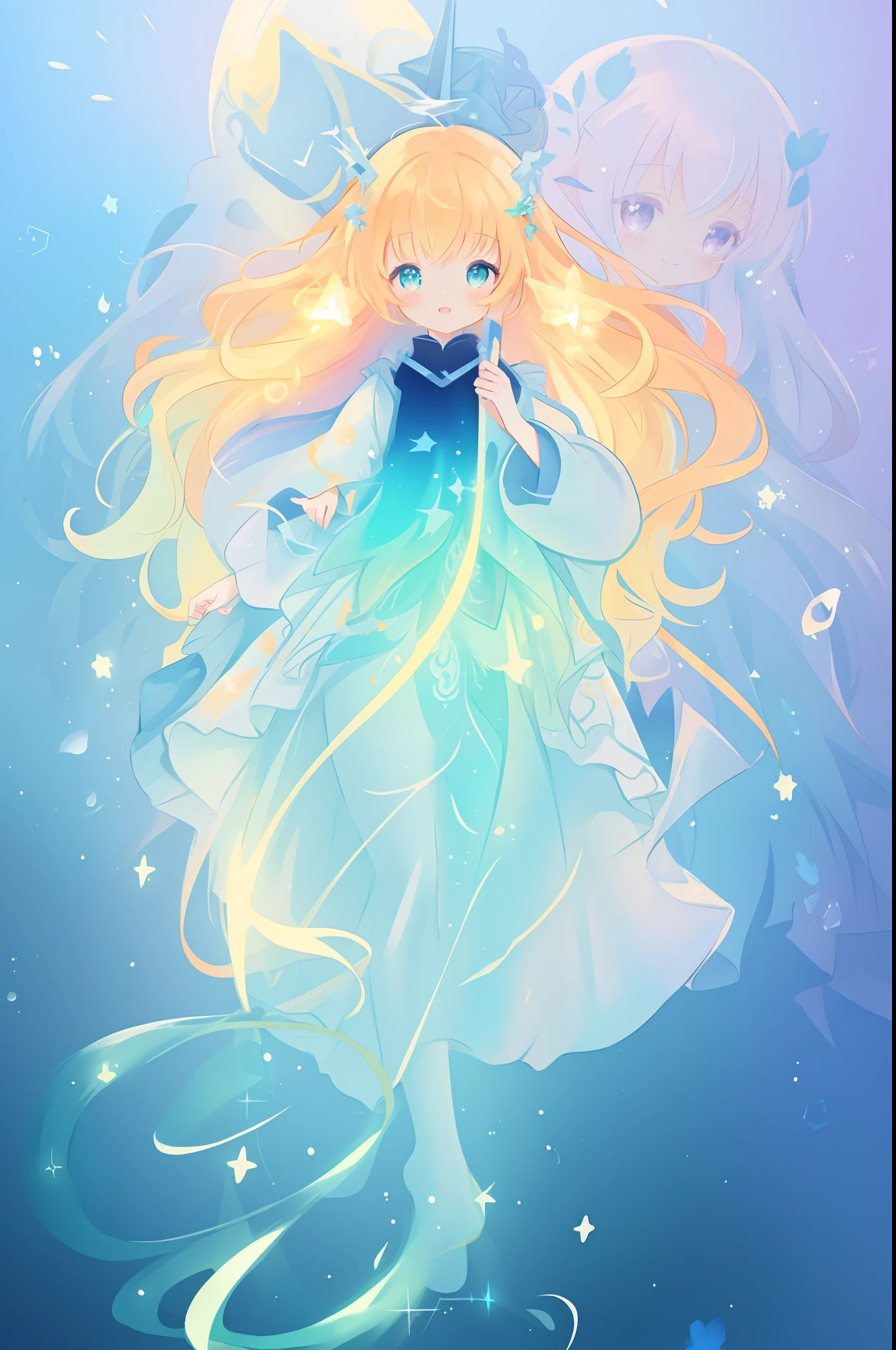 beautiful anime girl in long sleeve princess ballgown made of liquid, vibrant pastel colors, (colorful), glowing golden long hair, magical lights, sparkling liquid light, inspired by Glen Keane, inspired by Lois van Baarle, disney art style, by Lois van Baarle, glowing aura around her, by Glen Keane, jen bartel, glowing lights! digital painting, flowing glowing hair, glowing flowing hair, beautiful digital illustration, fantasia background, whimsical, magical, fantasy, ((beautiful face)), ((masterpiece, best quality)), intricate details, highly detailed, sharp focus, 8k resolution, sparkling detailed eyes, liquid watercolor