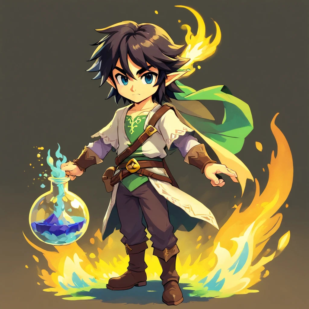 pixelart alquimista tons_homem branco, barba, Black Hair Holding Potion Smoke_amarelo escuro bonito moderno