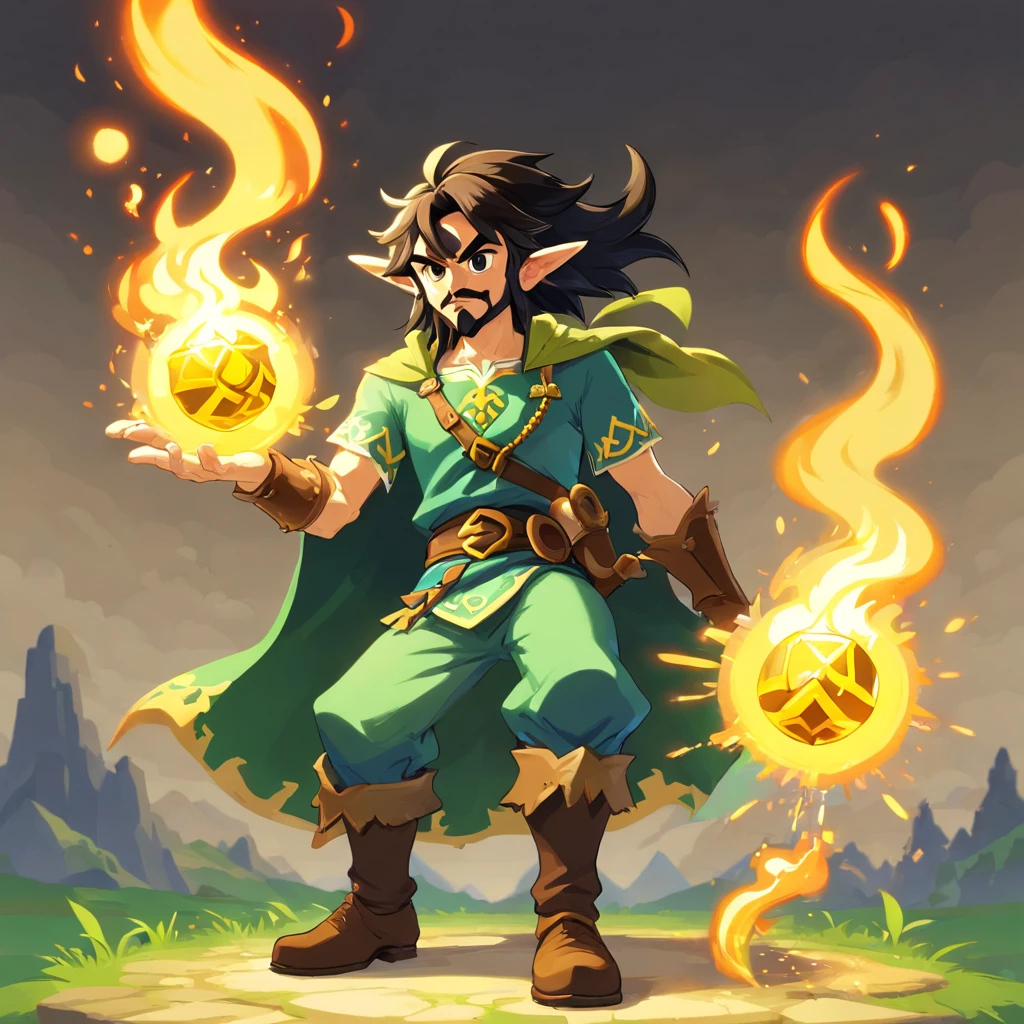 pixelart alquimista tons_homem branco, barba, Black Hair Holding Potion Smoke_amarelo escuro bonito moderno