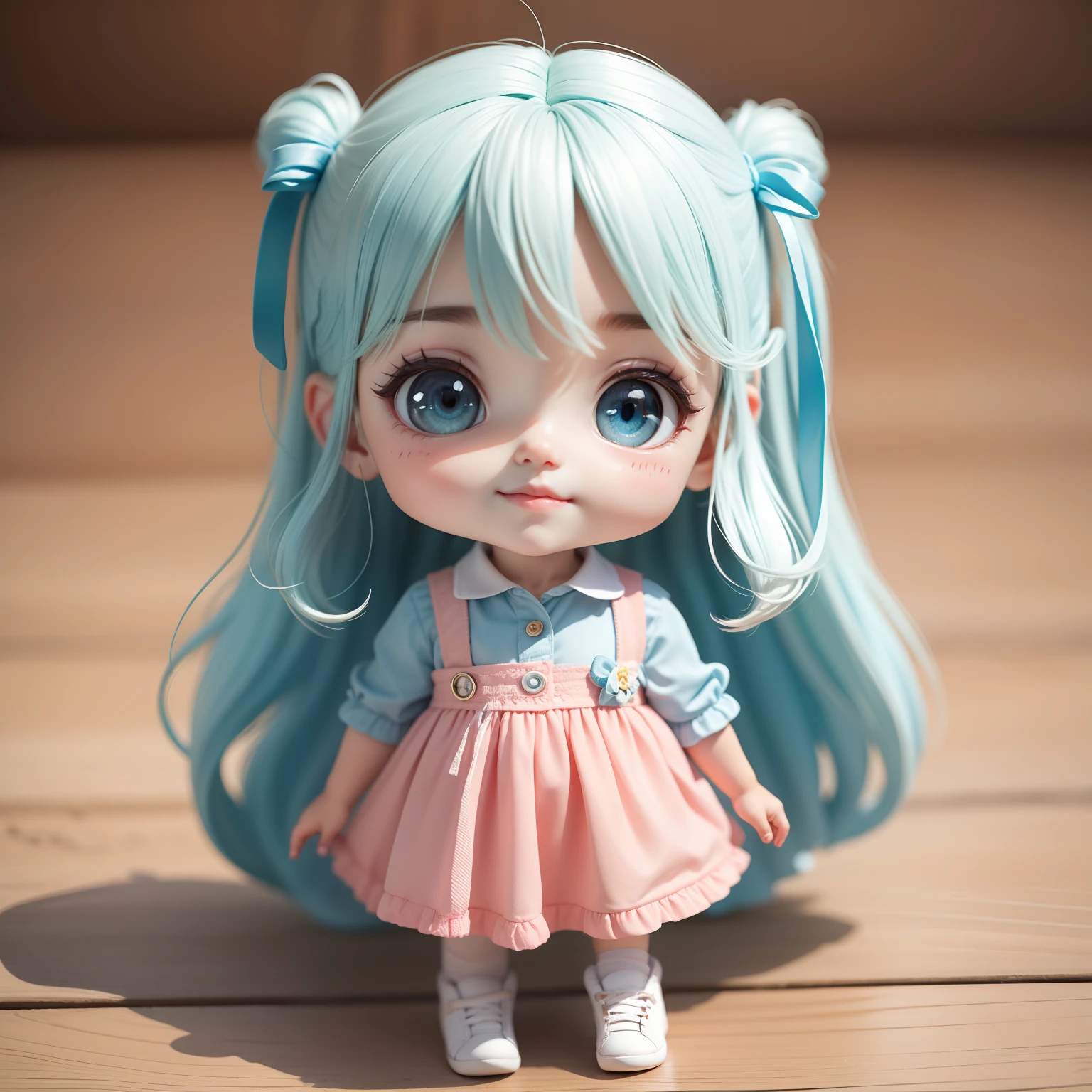 Anime chibi cute ,(((Super Obra-Prima、qualidade superior、Ultra - Detalhado、1 menina em、Tchibi:1.5)))、Moda Chibi、Um modelo de moda、Vestindo uma camisa branca e um longo colete cinza,sneaker、Fundo elegante da rua da cidade、fora de casa、O melhor sorriso、looking at the camera,Um rosto detalhado、pele escura、highdetailskin、cabelo azul celeste、(Tchibi:1.4)、