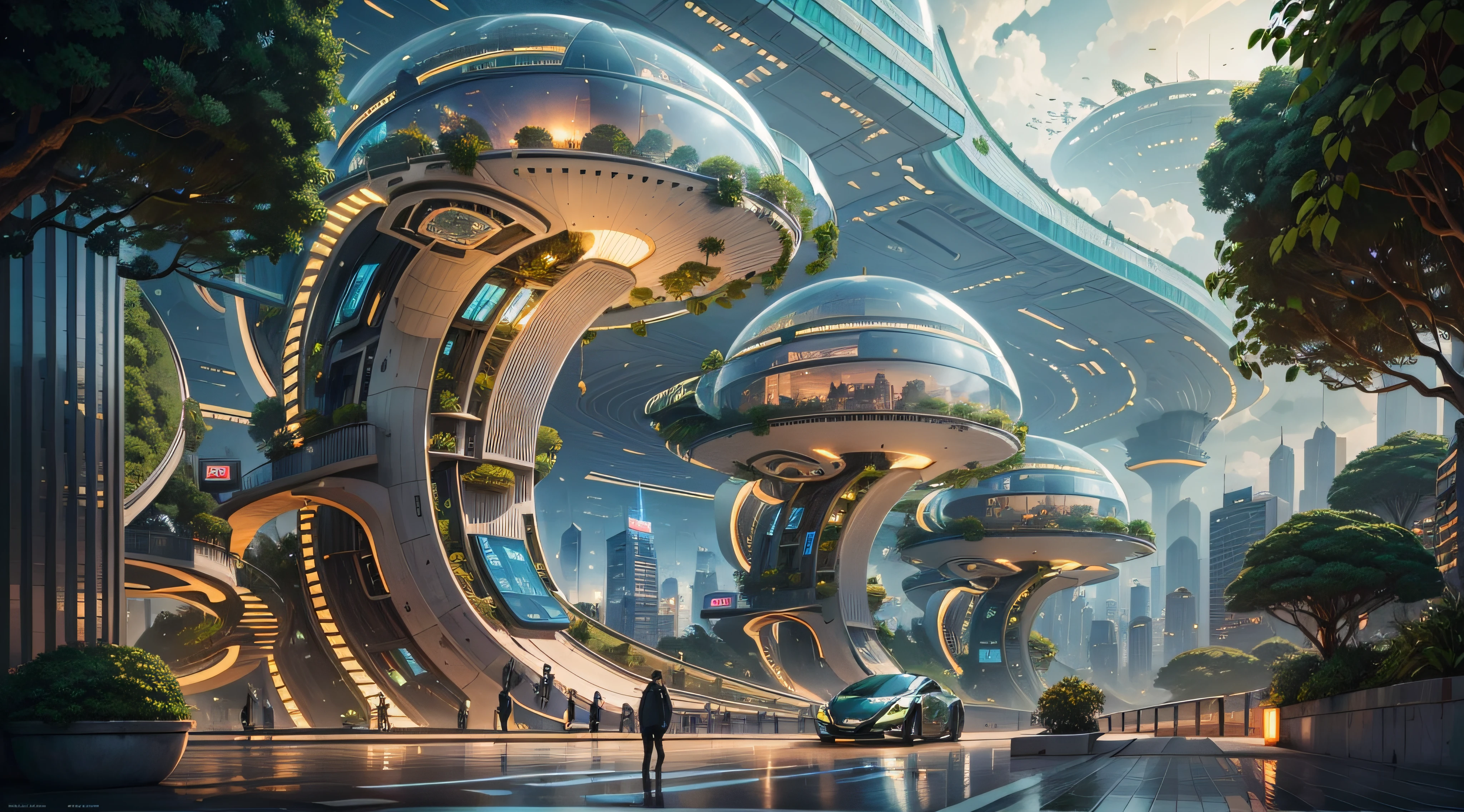 (Best quality,4K,8K,A high resolution,Masterpiece:1.2),Ultra-detailed,(Realistic,Photorealistic,photo-realistic:1.37),Futuristic floating city,Futuristic technology,Huge urban high-tech tablet platform,Airship,Floating in the sky,Futuristic city,Small airships around,High-tech hemispherical platform,Colorful lights,Advanced architecture,modernn architecture,skyscrapper,Access the cloud,Scenic beauty,view over city,Impressive design,Blend seamlessly with nature,energetic and vibrant atmosphere,Futuristic transportation system,Parking is suspended,Transparent path,Lush greenery,Sky gardens,cascading waterfalls,Magnificent skyline,reflections on the water,Sparkling river,Architectural innovation,futuristic skyscrapers,Transparent dome,The shape of the building is unusual,Elevated walkway,Impressive skyline,Glowing lights,Futuristic technology,Minimalist design,Scenic spots,Panoramic view,Cloud Piercing Tower,Vibrant colors,epic sunrise,epic sunset,Dazzling light display,magical ambiance,The future city,Urban Utopia,LuxuryLifestyle,Innovative energy,sustainable development,Smart city technology,Advanced infrastructure,Tranquil atmosphere,Nature and technology live in harmony,Awesome cityscape,Unprecedented urban planning,Architecture connects seamlessly with nature,High-tech metropolis,A cutting-edge engineering marvel,The future of urban living,Visionary architectural concept,Energy-efficient buildings,Harmony with the environment,A city floating above the clouds,Utopian dreams become reality,The possibilities are endless,State-of-the-art transportation network,Green energy integration,Innovative materials,Impressive holographic display,Advanced communication system,Breathtaking aerial view,Quiet and peaceful environment,Modernist aesthetics,Ethereal beauty