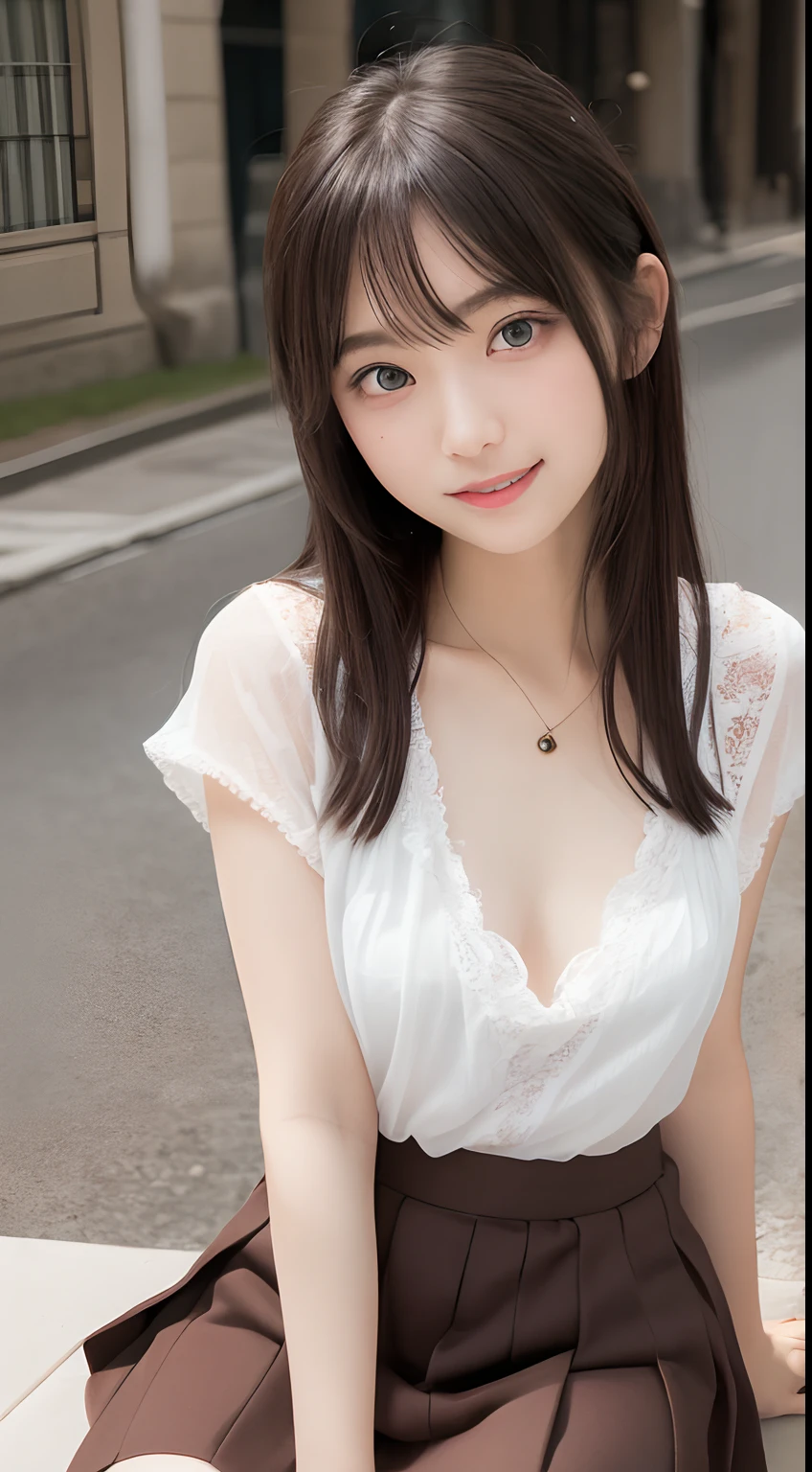 (Happy expression on face)、Raw photography、(((Photograph the ultimate beauty in the skirt from below)))、((glistning skin))、女の子1人、 beautiful girl in Prague、bright expression、((brown haired))、Raise hair、ample breasts、(Autumn Coordination Skirt)、Lace panties、(Panty view from directly below)、knee high socks、((skirt rift))、((lift up one's skirt))、((ultra-detailliert))、(Perfectly detailed face)、(Detailed hand)、(A detailed５Finger)、(Good human anatomy)、Photorealistic images、((​masterpiece、top-quality、ultra-detailliert、Film Light、intricate-detail、hight resolution、ighly detailed))、细致背景、8KUHD、Digital SLR、Soft light、hightquality、Film grain、FujifilmXT3 、Shallow depth of field、natural soft light、Kamimei