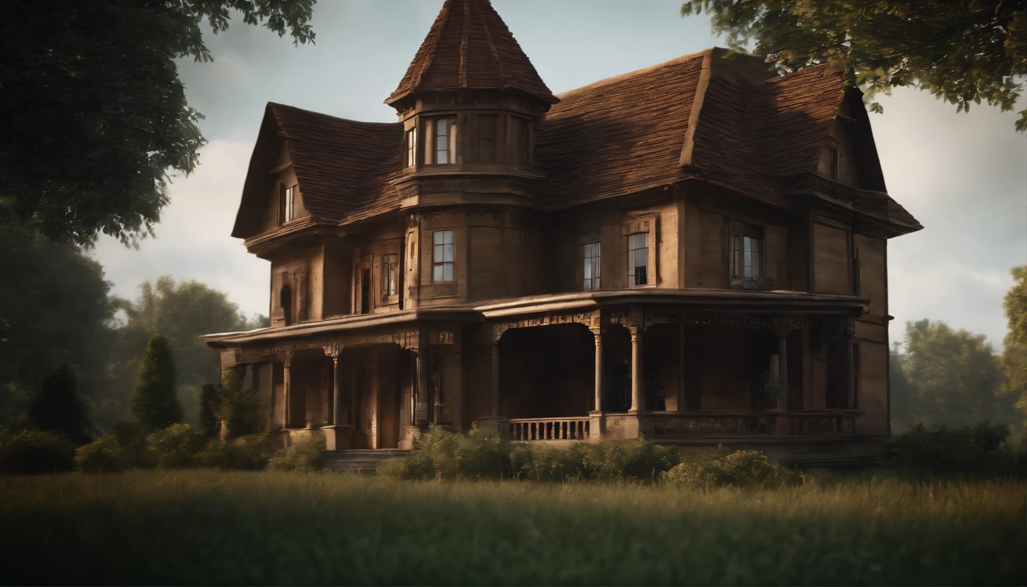 Make a realistic old house in jangle, ultra hd realistic, 8k picture, highly detailed, ultra sharpness