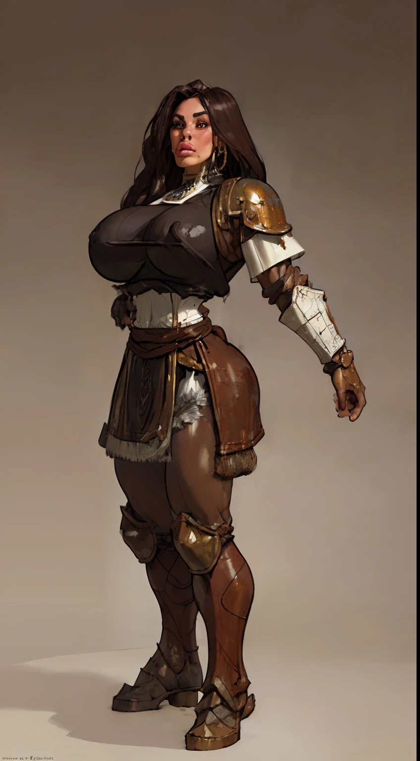 8k ((short body:1.7))((full body view)),(large eyes:1.3), (long hair:1.4), defined cheekbones, (((female dwarf:1.5))), ((the pit style:1.4))((medieval armor:1.6)) ((rusty shoulder armor:1.4))detailed face:1.5), pale skin,(puffy lips:1.5) (pale skin:1.6) ((sexy pose)),((gigantic breasts:1.5)), )highly detailed, majestic, digital photography, art by artgerm and ruan jia and greg rutkowski, ((blonde:1.2)), (masterpiece),((wide shoulders:1.5)) sidelighting, intricate details, (((black and brown color palette))), (((short height))), ((white legs:1.4))((black torso:1.4))((slendered abs:1.2))
