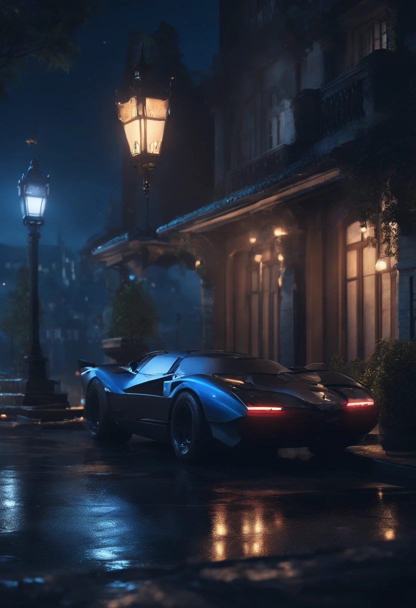 estilo anime, BATMAN, clima frio, cores frias, blue night sky, cinematic shading, CG anime