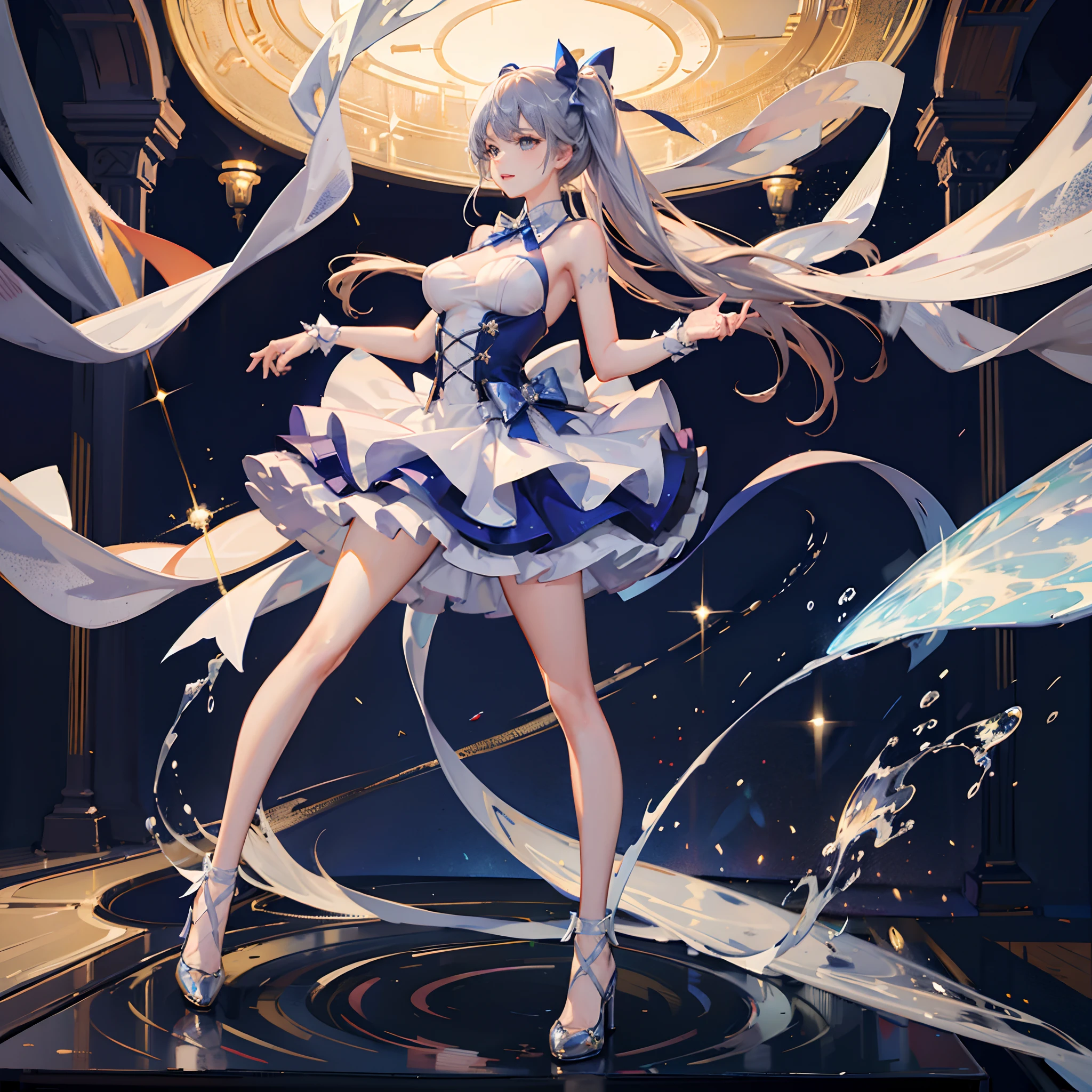 sailor school_uniform, absurdres, RAW photo, extremely delicate and beautiful, masterpiece, Best Quality, ultra high resolution, 32k, hyperrealistic, ultra-detailed, detailed description, pale skin, 20 years old, tearful mole, earring, Colossal tits, short medium hair, wavy hair, full body shot,